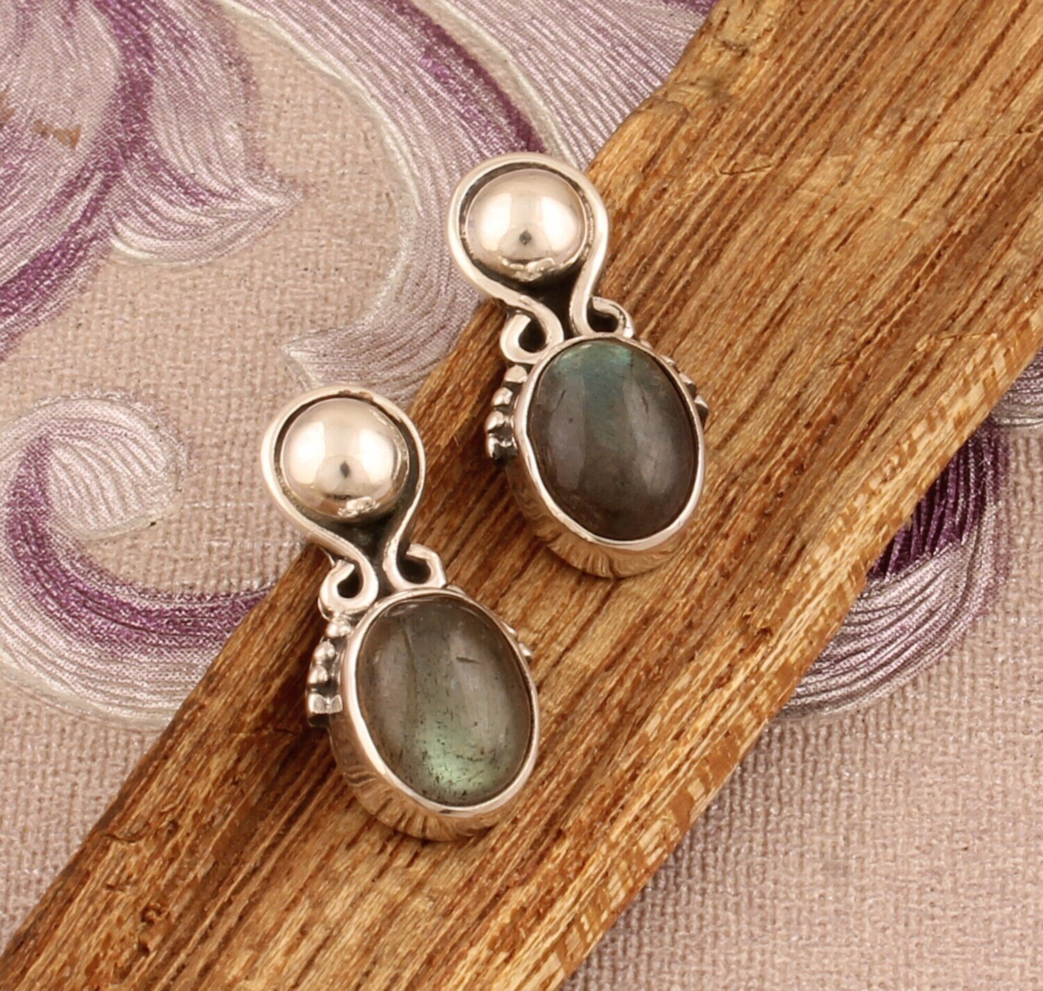 Natural Labradorite Gemstone Earring, 925 Sterling Silver Stud Earrings For Women, Blue Oval Gemstone, Celtic, Adorable, Rustic, Sister Gift