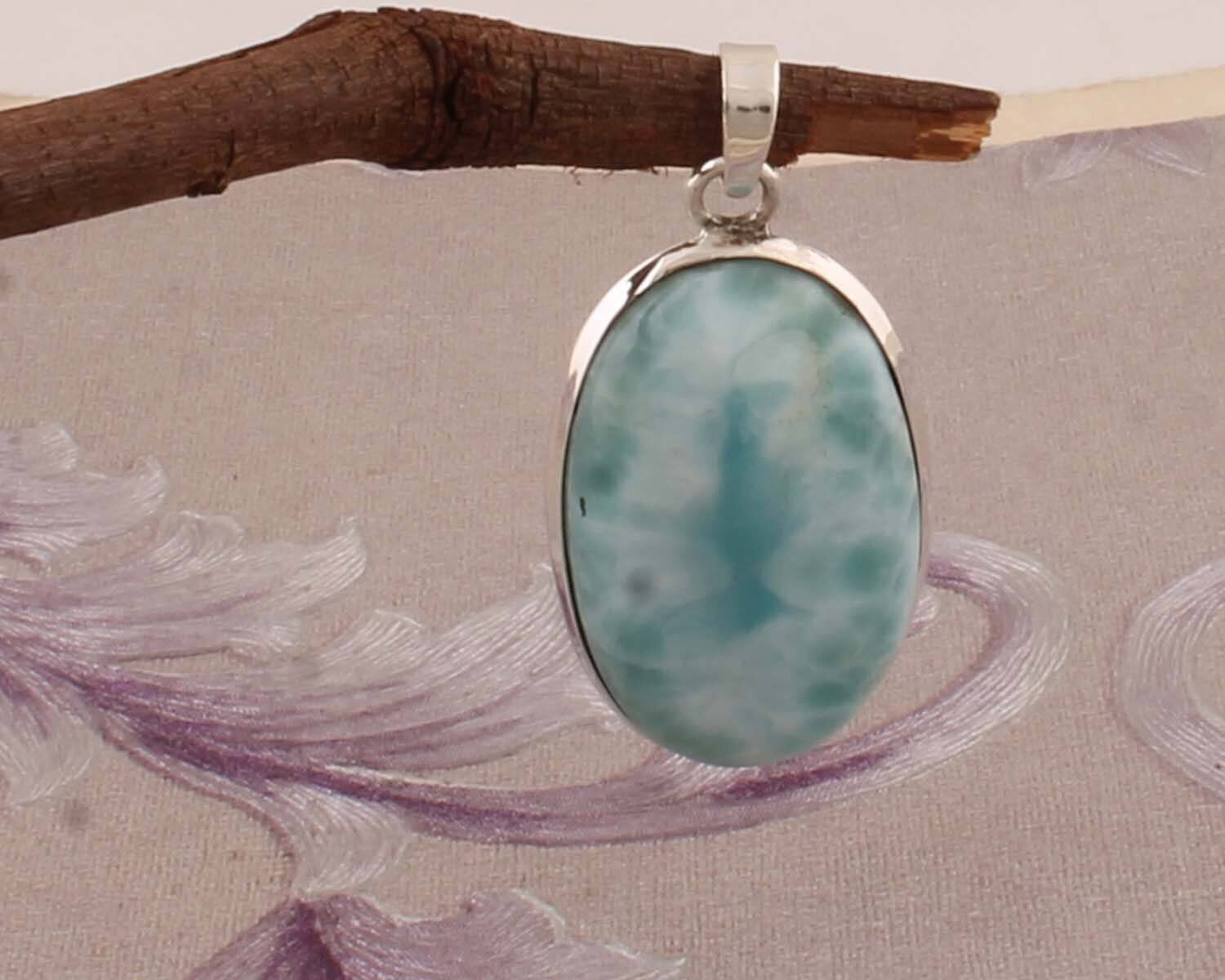 Top Quality Larimar Gemstone Pendant Oval Cabochon Stone Pendant,Big Size Pendant,Opaque Stone Pendant 925-Sterling Silver PendantCyber2021