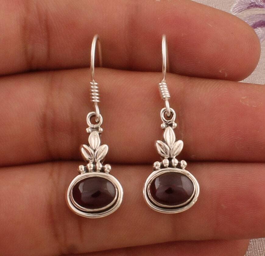925 Sterling Silver Red Garnet Oval Gemstone Earrings, Designer  Earrings, January Birthstone Earrings, Handcrafted Earrings, Gift  For her