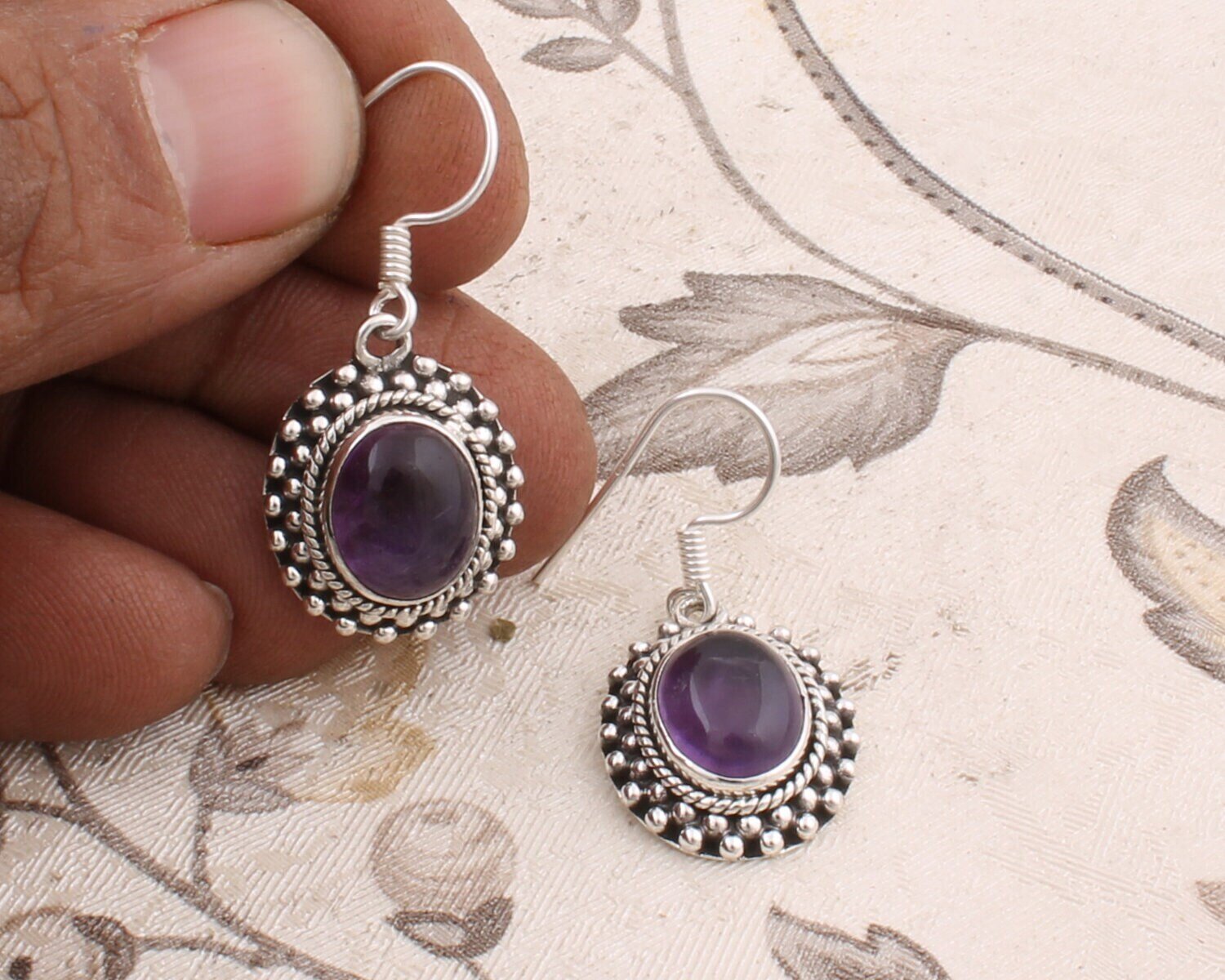 Natural Amazing Amethyst AAA+Quality Gemstone Earring Cabochon Stone Boho Earring 925-Sterling Solid Silver Earring HandmadeCyber2021