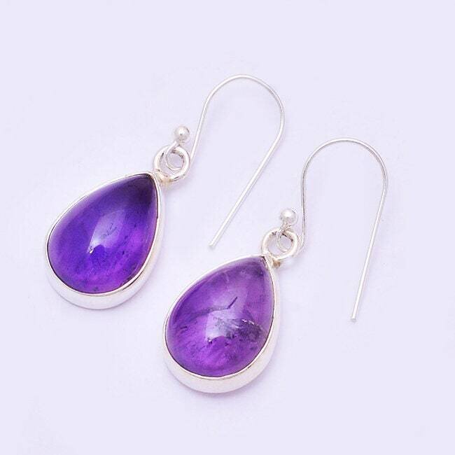 Simple Pear Shape Earring With Natural Amethyest Top Quality Gemstone Handcrafted Earring Cabochon,Transparency Stone Boho Earring Boho
