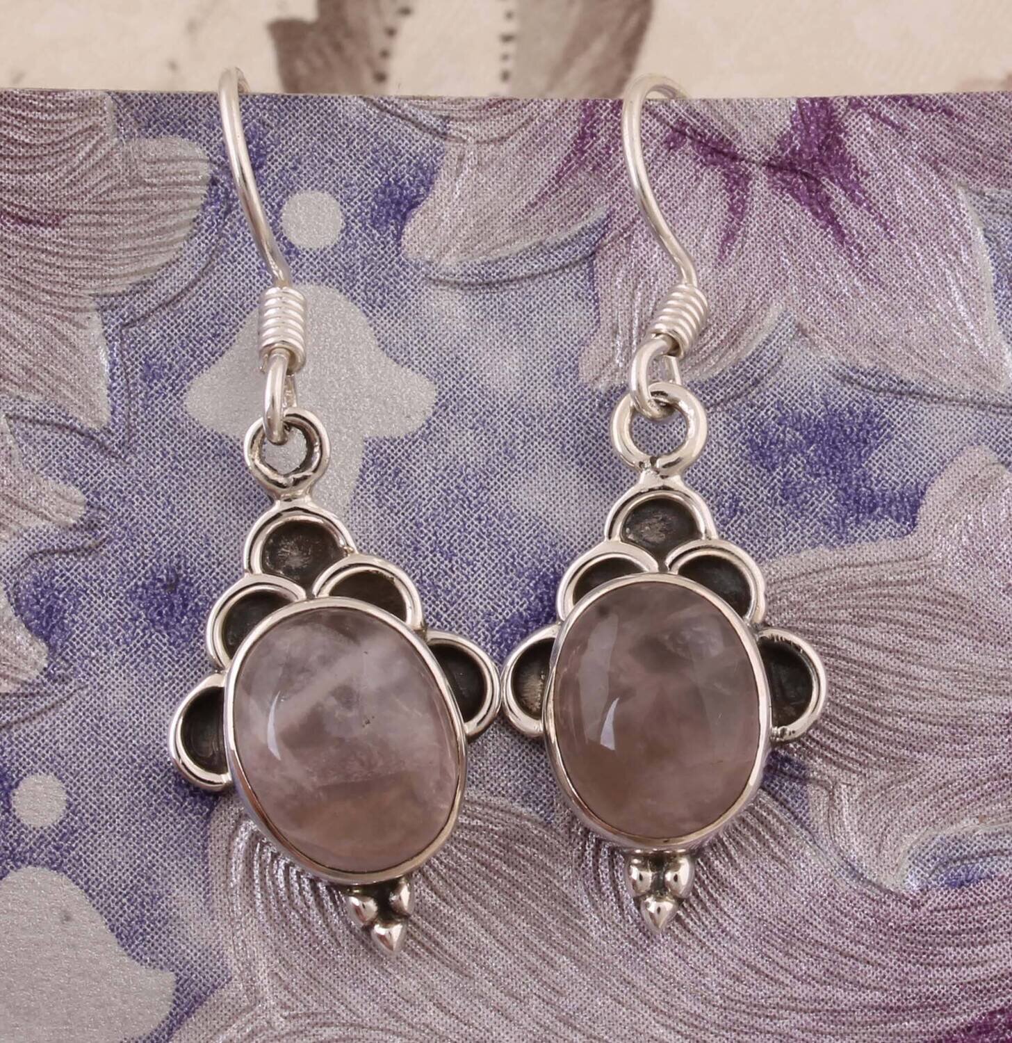 Amazing Rose Quartz Top Quality Gemstone Earring,Boho Earring 925-Sterling Silver Earring,Oval Earring,Antique Silver Earring Gift For Him