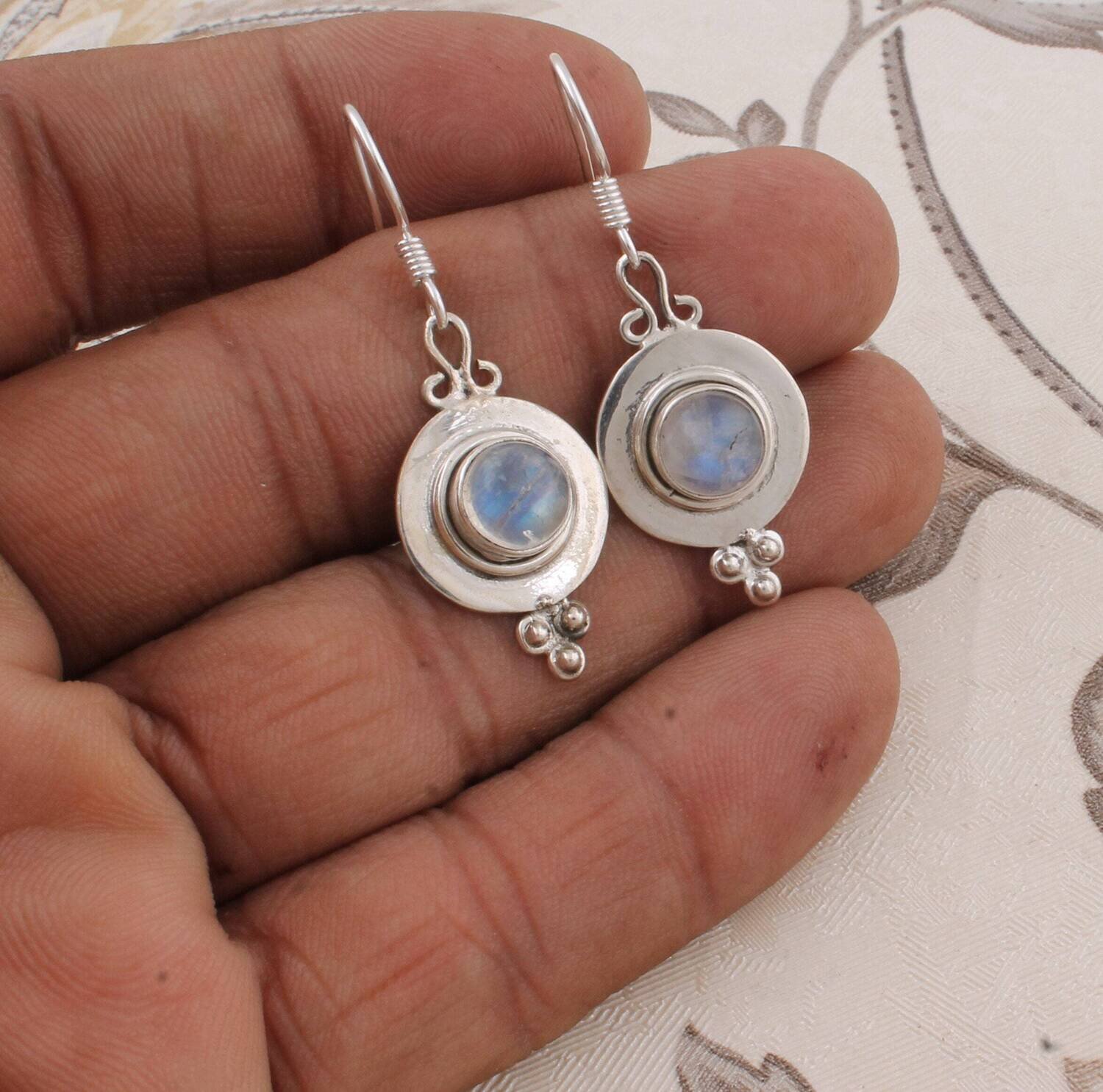 Charm Earring Silver,Solid Earring 925-Silver Sterling Earring Handmade Earring Blue Fire Stone AND Silver Color Earring (Simple Earring)