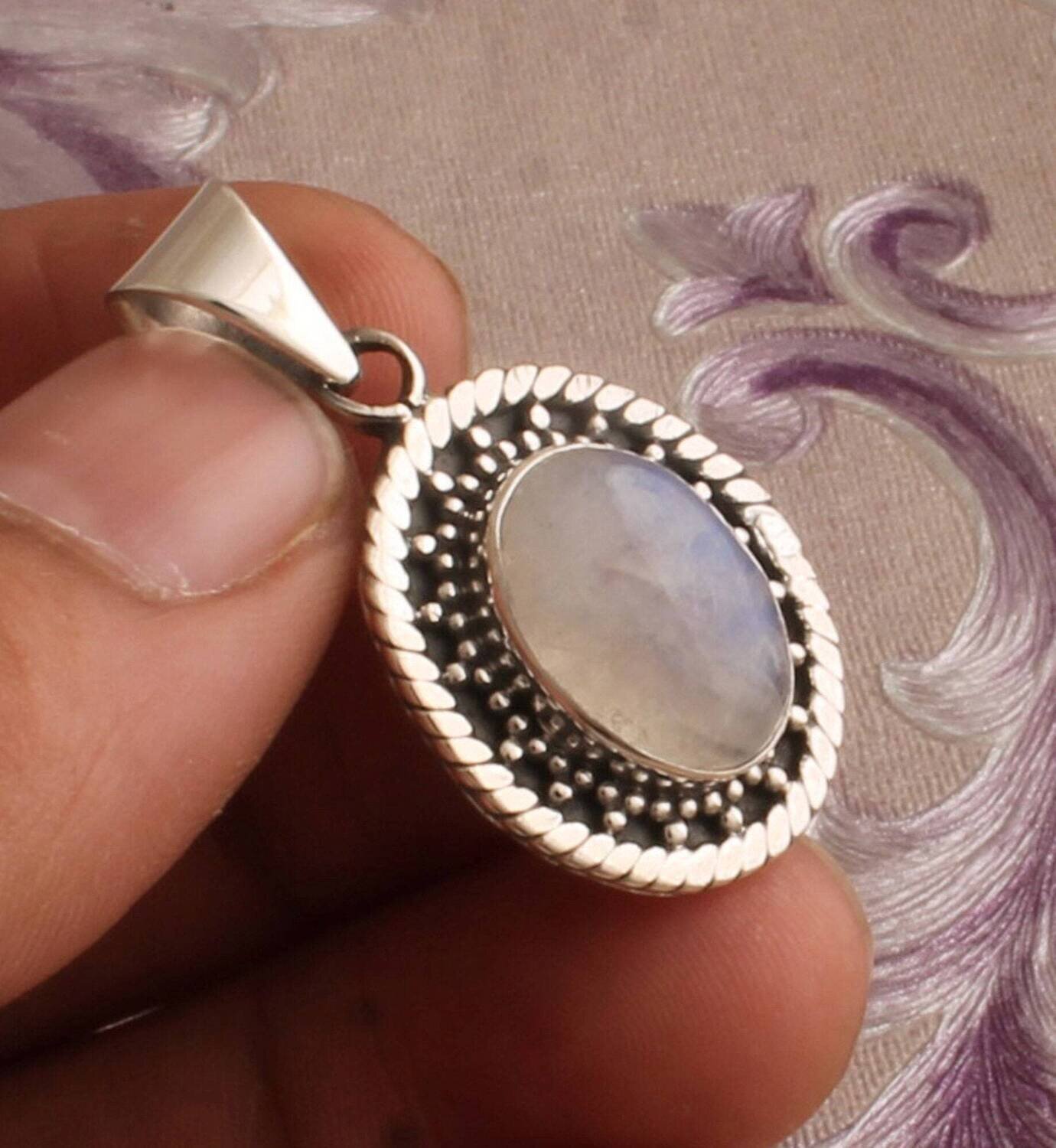 Rainbow Moonstone Silver Pedant, 925 Sterling Silver Oval Shape Gemstone Pendant, Designer Silver Pendant, Handmade Pendant, Christmas Gift