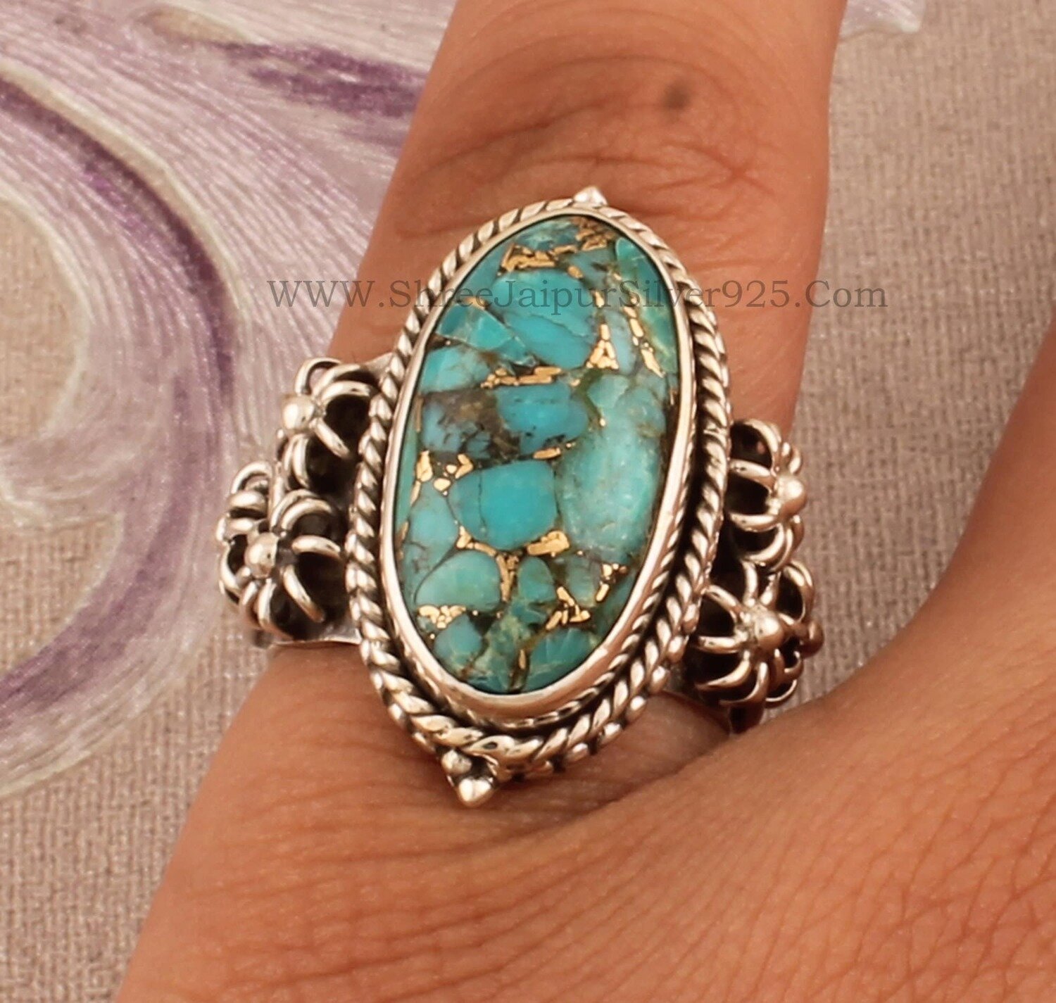 Turquoise Ring, Solid Sterling Silver Ring,  Boho Ring, Twisted Band Ring, Dainty Rings, Top Selling Item Best Selling RingBirthstone