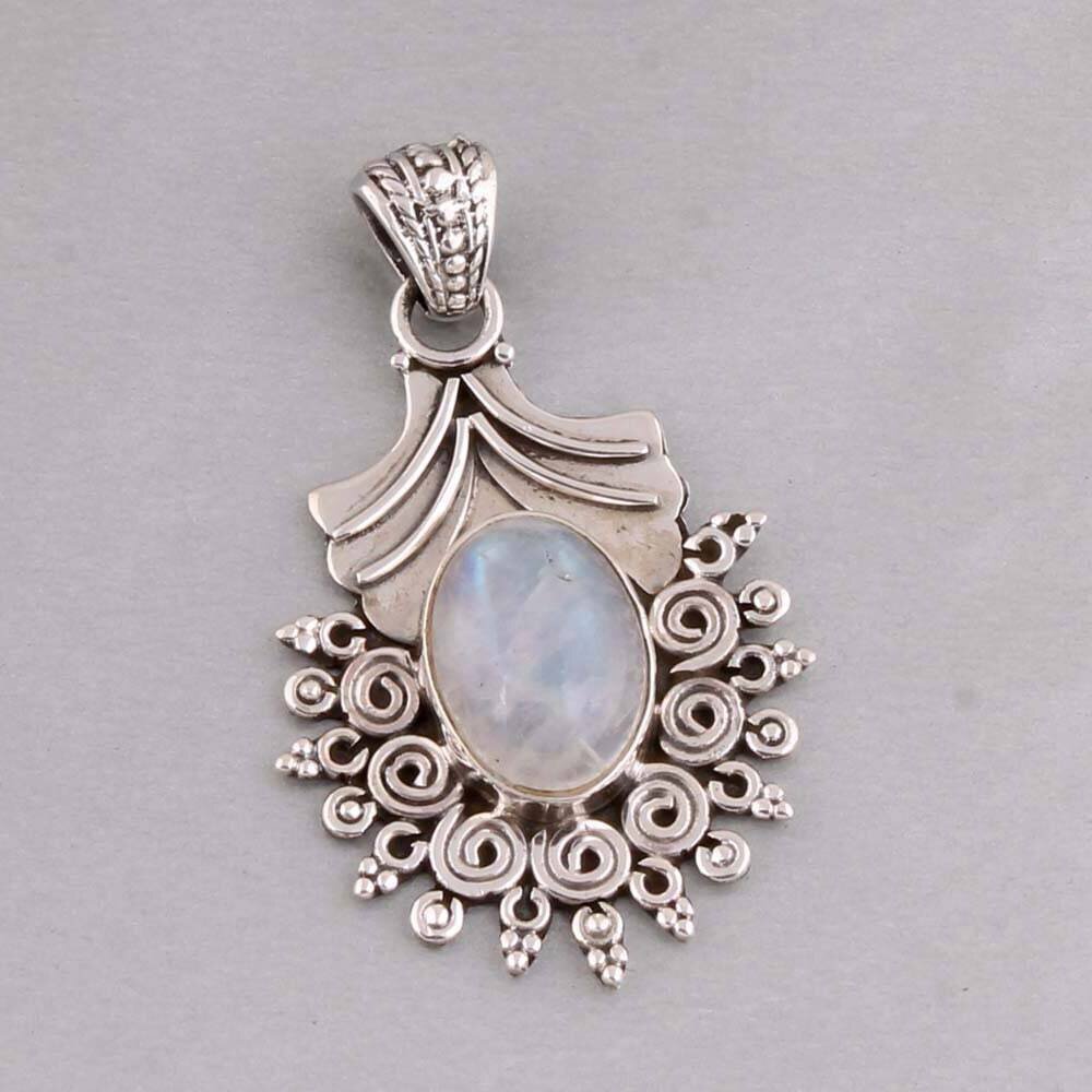 Adorable 925 Sterling Silver Rainbow Moonstone Pendent White Gemstone Pendant For Women Silver Jewelry Art Deco Celtic Gifts For Anniversary