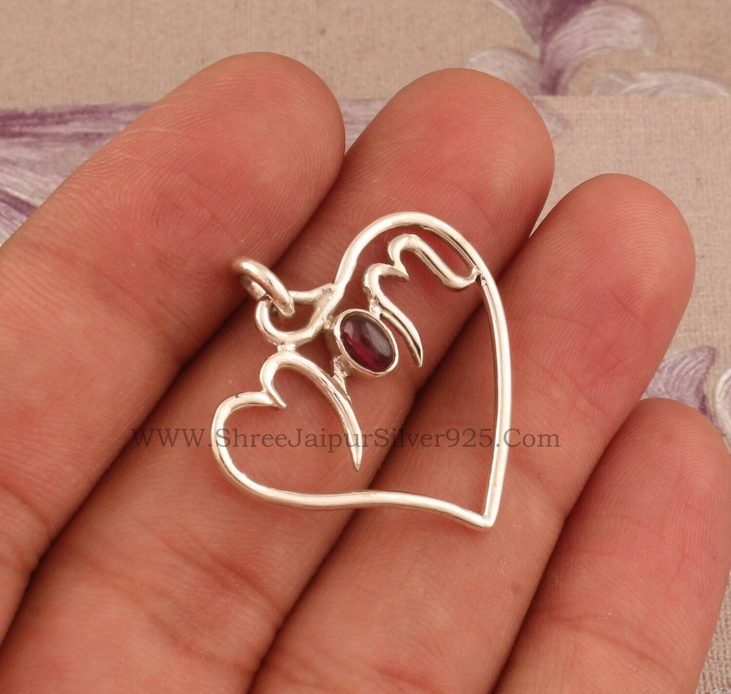 Lovely Heart Shape Pendant Solid 925-Sterling Silver Solid Pendant With Natural Red Garnet Gemstone Handcrafted Pendant Lover Gift Item