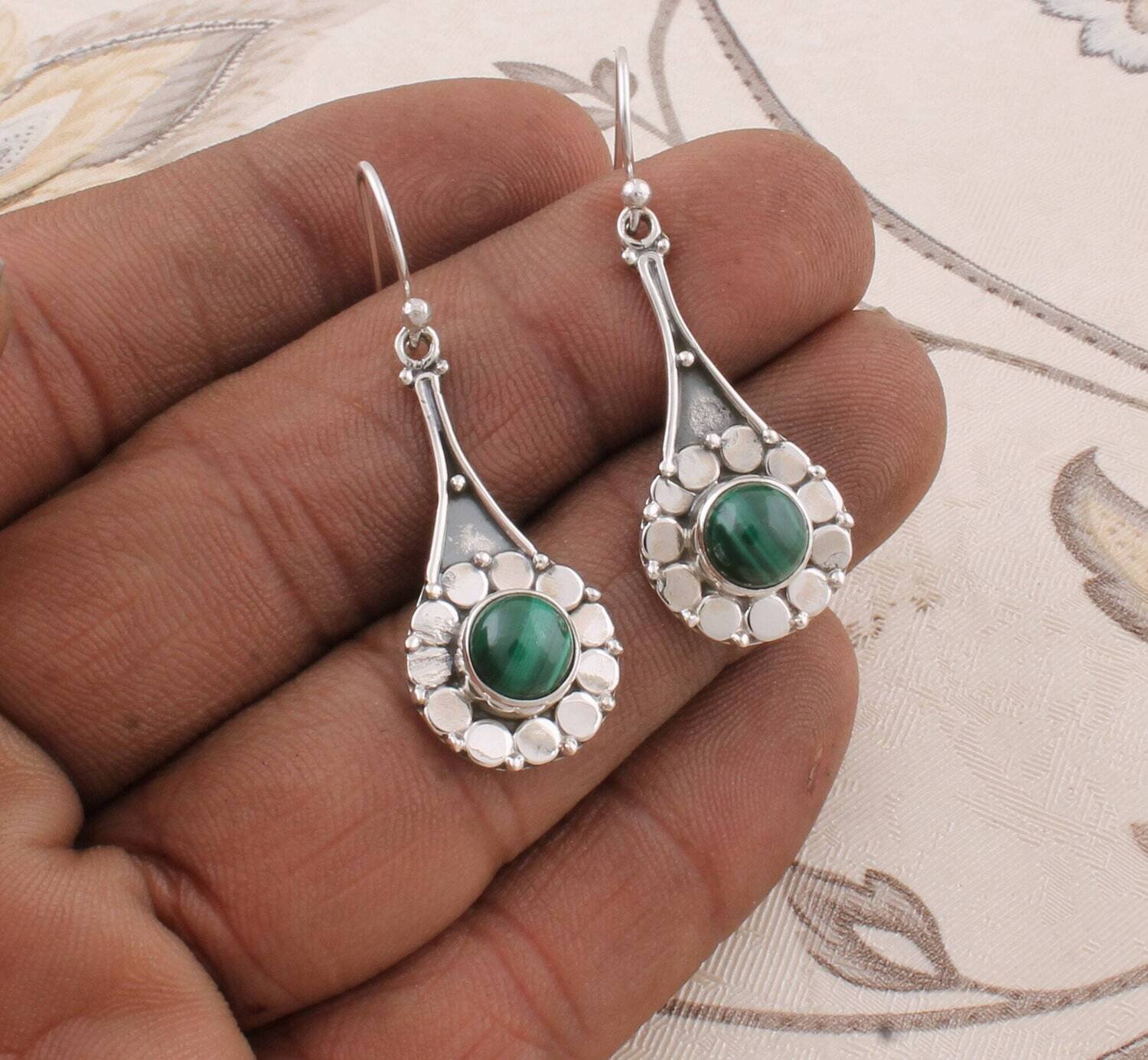 Simple Earring 925 Silver Solid Earring Natural Malachite Gemstone Earring Top Rare & Round Shape Stone AND Silver Sterling EarringCyber2021