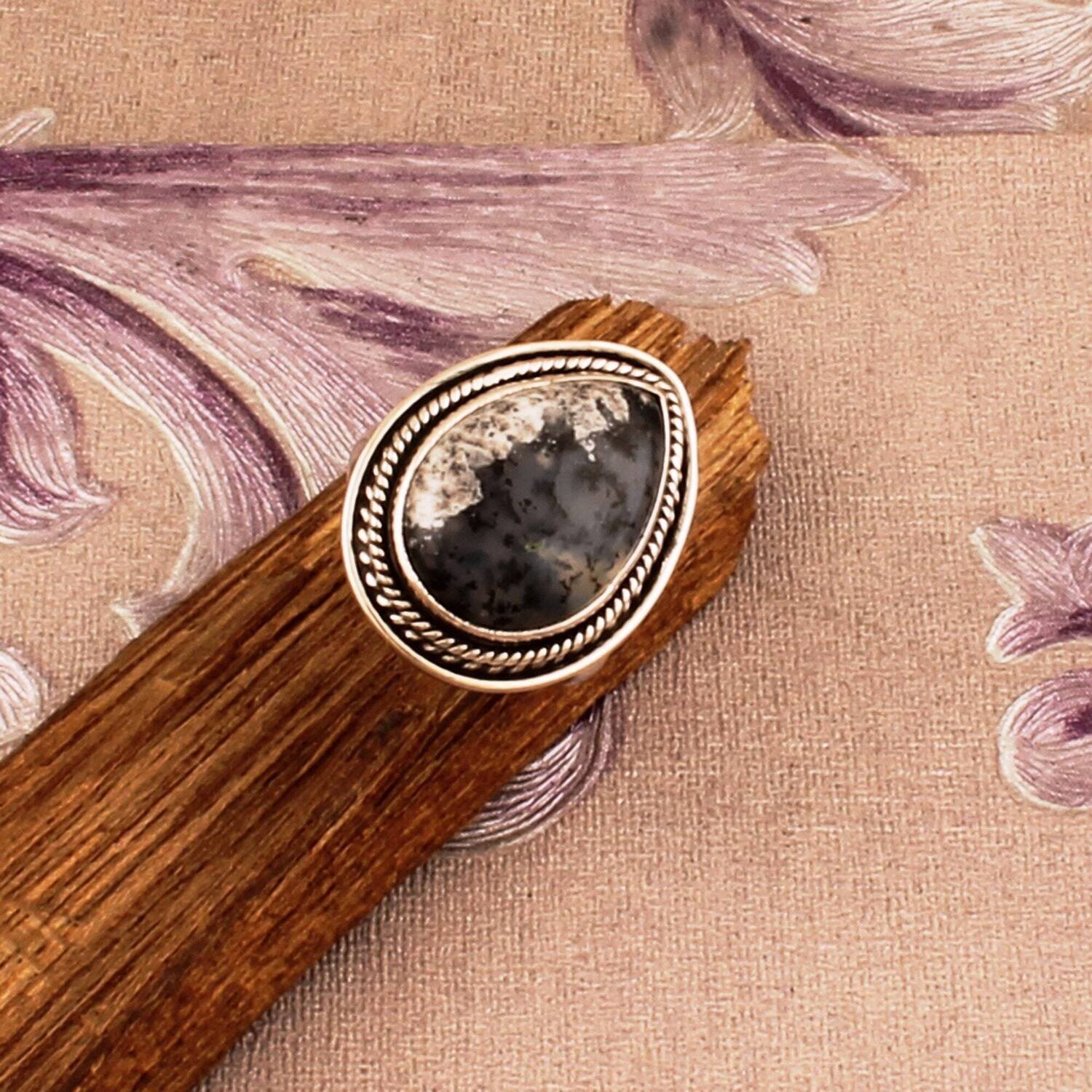 Natural Dendrite Opal Top Quality Gemstone Ring 925-Antique Silver Ring,Sterling Silver Ring,Ring Finger Ring Anniversary Gift RingCyber2021