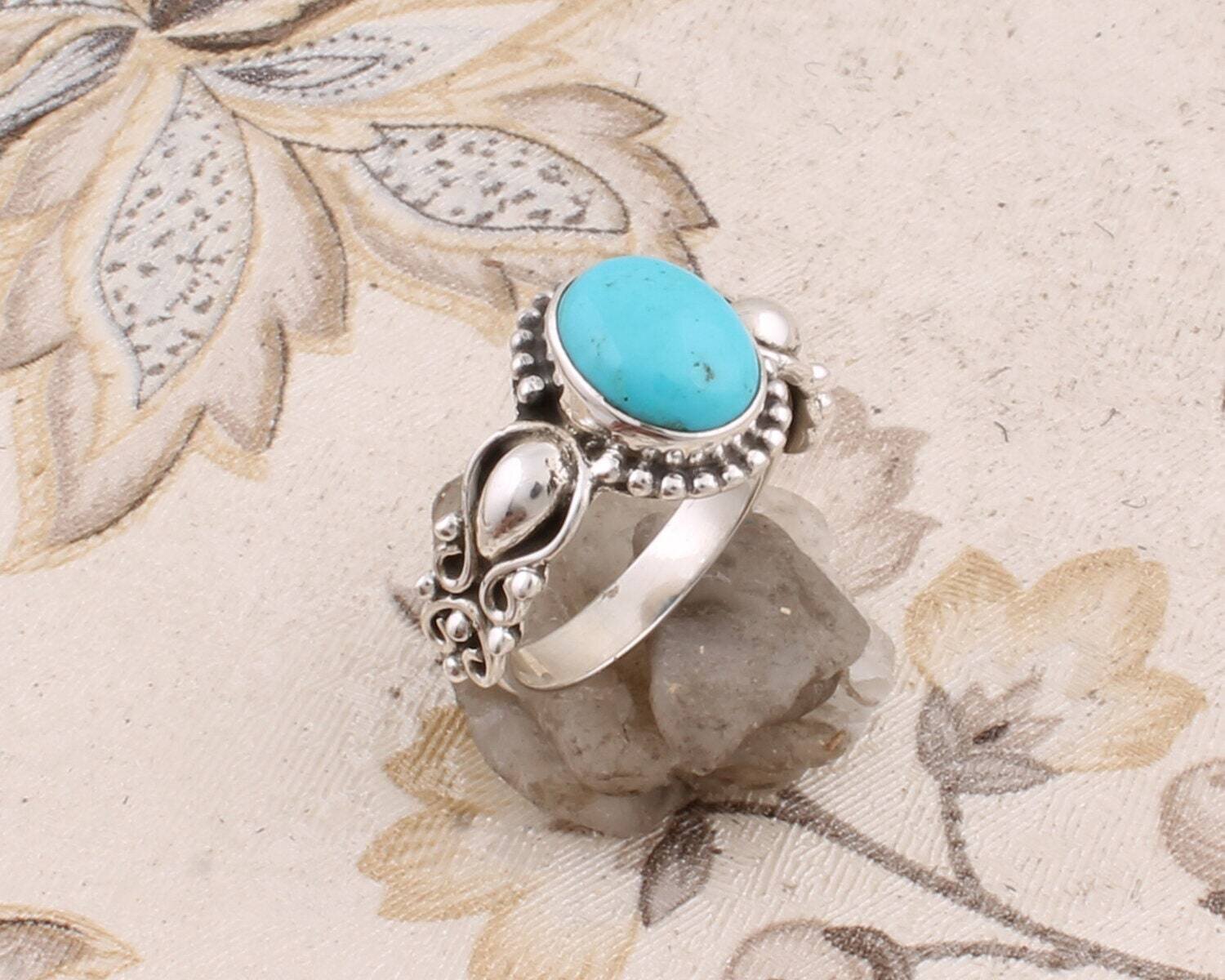 Solar Turquoise Top Quality Gemstone Ring Oval Cabochon Stone Boho Ring 925-Antique Silver Ring, Ring Finger Ring Etsy Cyber-2021Birthstone