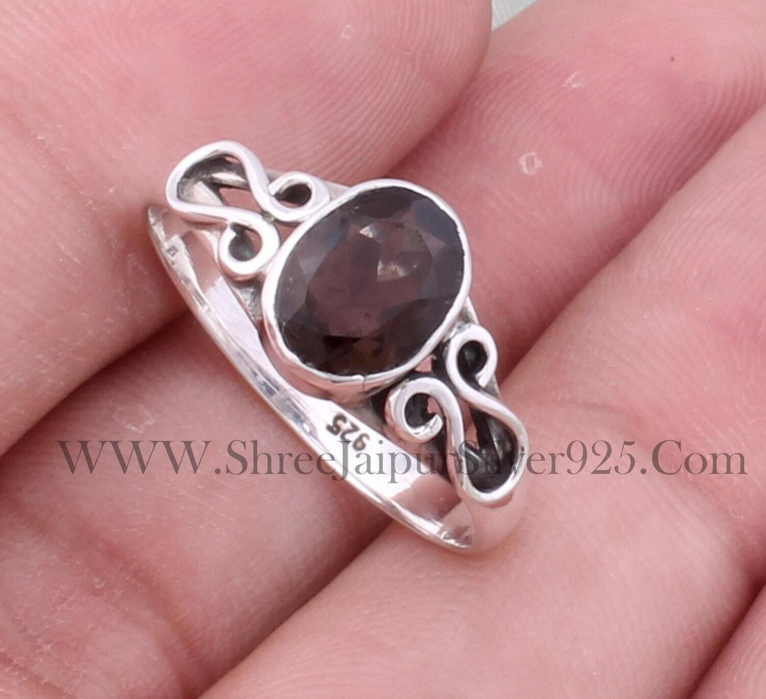 Natural Smoky Topaz Oval Cut Stone Solid 925 Sterling Silver Ring For Women, Handmade Silver Designer Ring For Wedding Anniversary Gifts