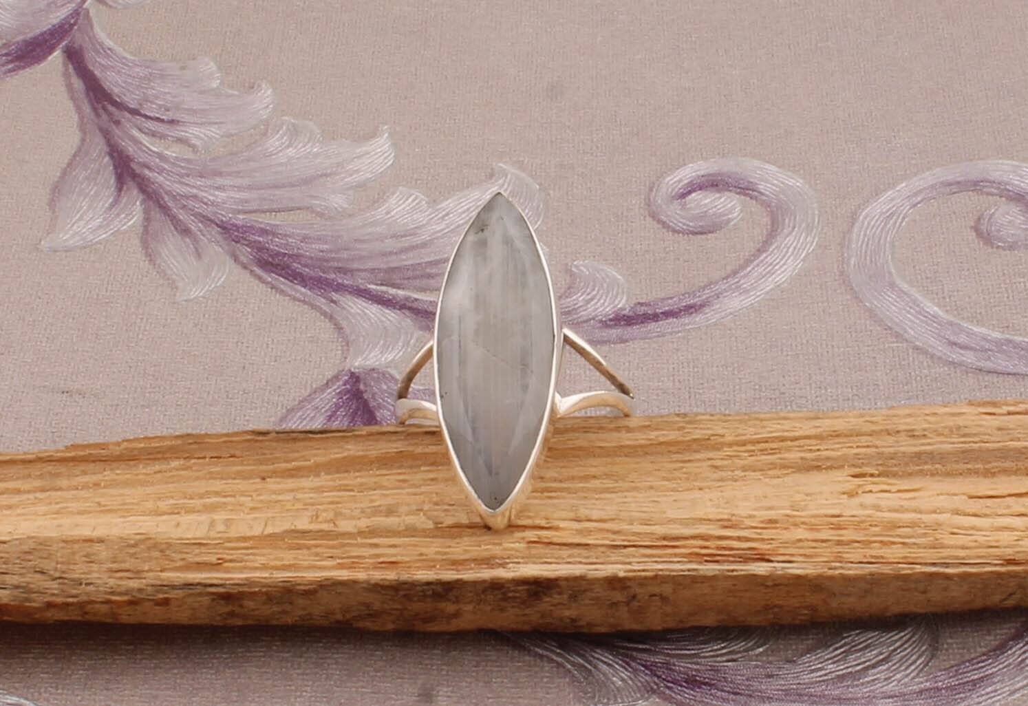 Top Quality Rainbow Moonstone Gemstone Ring ,Cut, Faceted, Marquise Shape Stone Ring 925-Sterling Silver Ring, Middle Finger Ring Gift