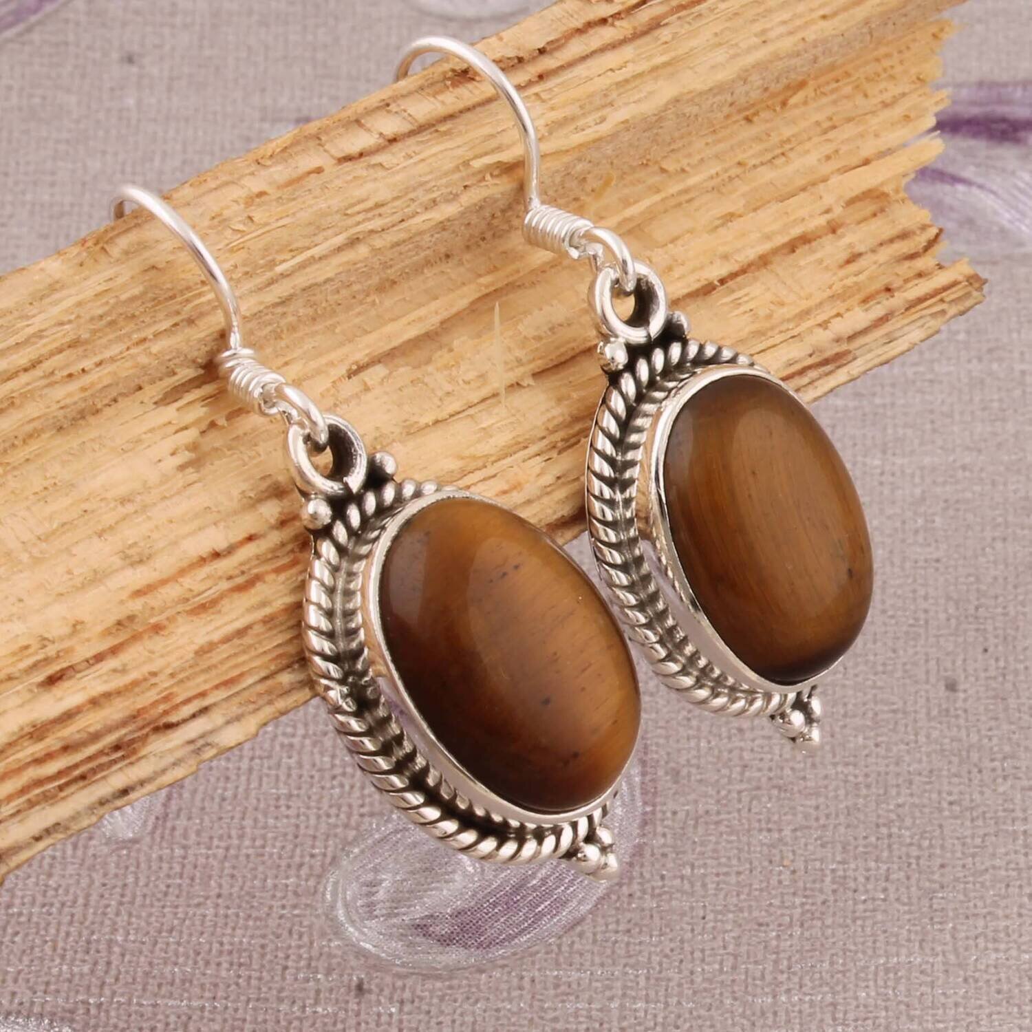 Tiger-Eye Top Quality Gemstone Earring Sterling Silver EarringBestseller2021EtsyBirthstone