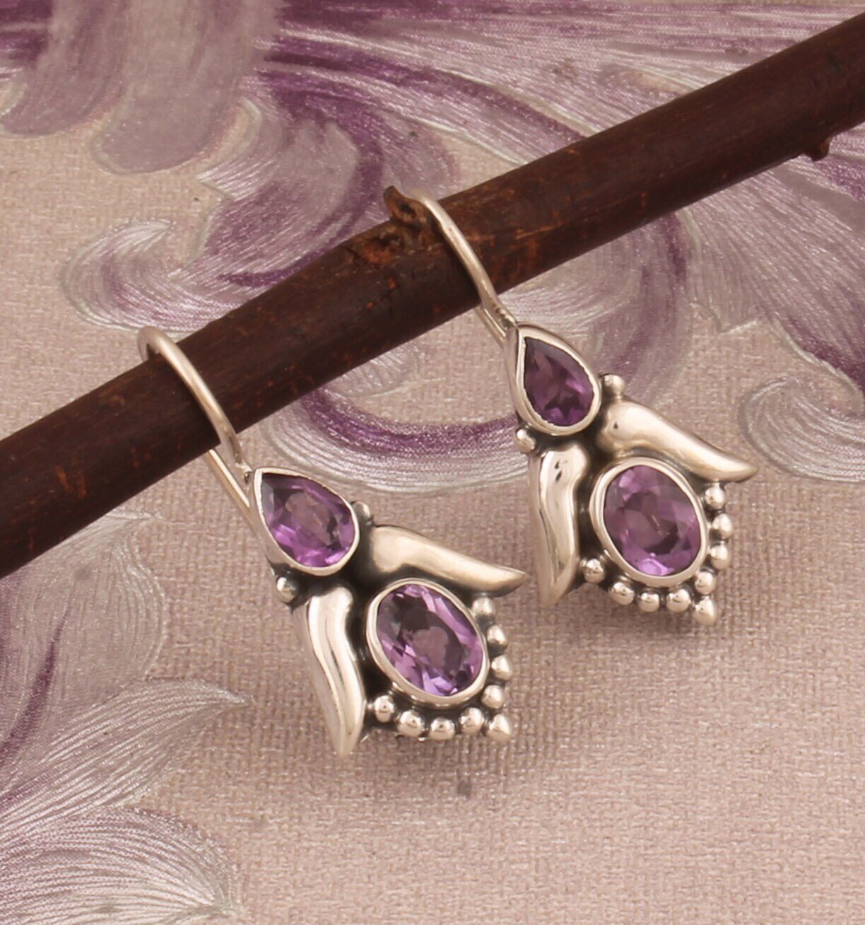 Silver Natural Multi Gemstone Earrings, 925 Sterling Silver Earrings, Designer Dotted Silver Earrings, Handcrafted Earring, Gift For Her