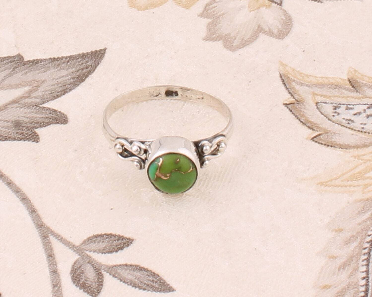 Gift For You Solid 925 Silver Sterling Ring With  Composite Turquoise Gemstone Ring Cabochon Stone Boho Ring Ring Finger RingBirthstone
