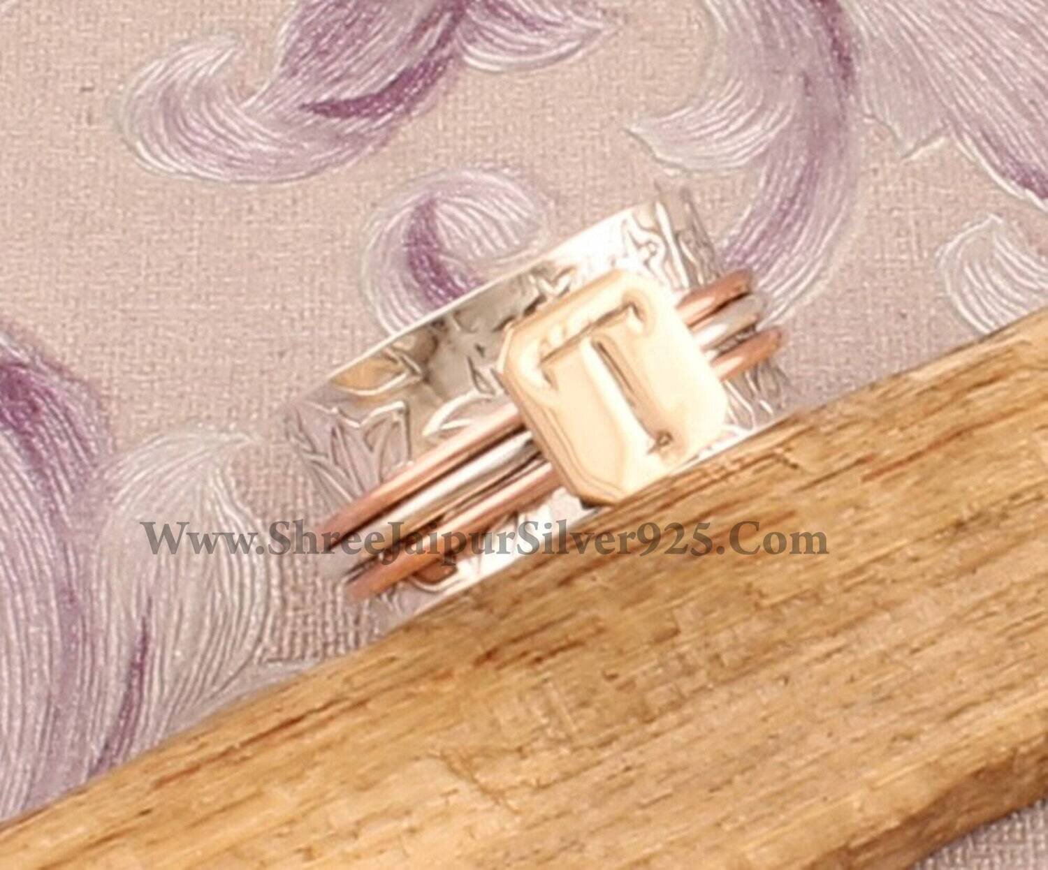 Spinner Initial Ring, 925 Sterling Silver & Brass Initial Ring, Handmade Custom Letter Spinner Ring, Personalized Ring Capital Alphabet Ring