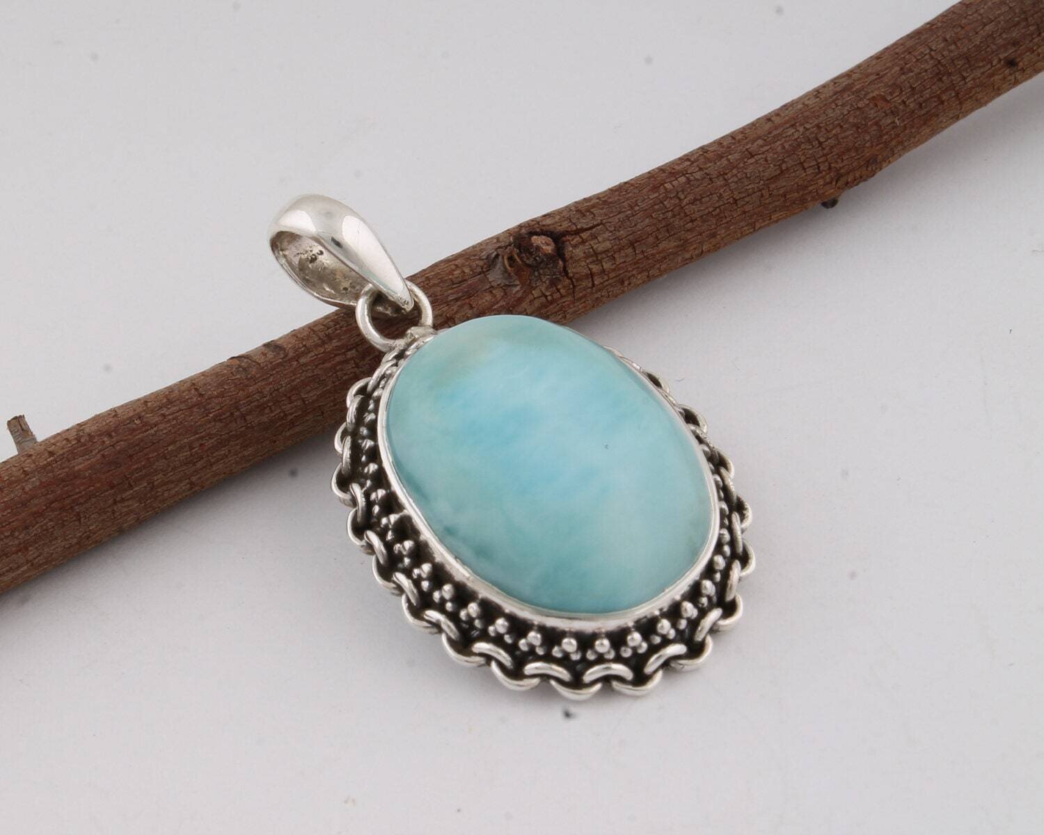 Natural Amazing Larimar 925-Silver Pendant Top Quality Sky Blue Color Stone And Silver Color Pendant Handmade Gemstone L#- 282904-PCyber2021