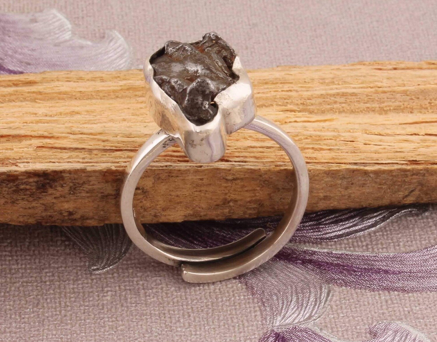 Top Quality Meteorite Raw Adjustable Ring 925-Antique Silver Ring,Middle Finger Ring,Sterling Silver Rough Stone Ring One-Of-Kind-Pies