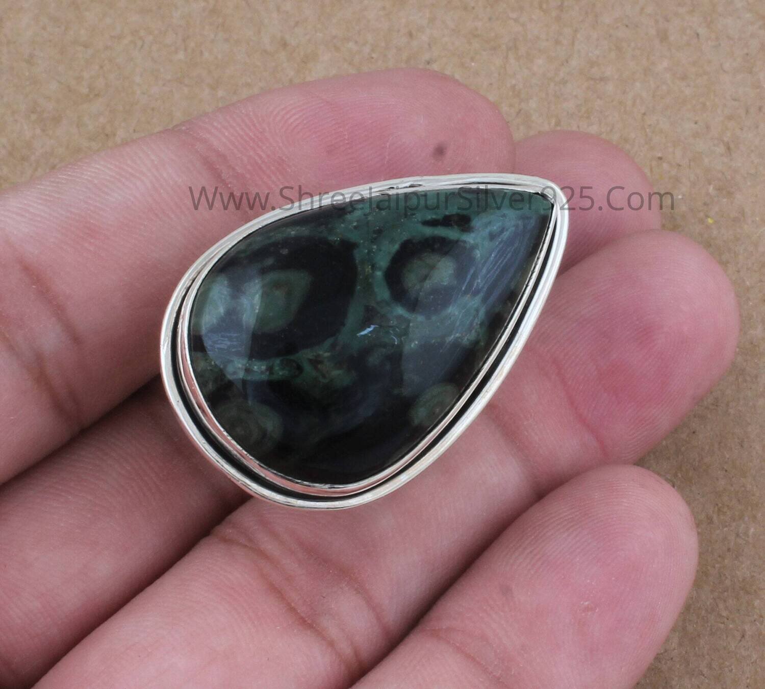 Star Galaxy Pear Solid 925 Sterling Silver Ring For Women, Handmade Teardrop carving Jasper Big Stone Ring For Wedding Anniversary Gift Idea