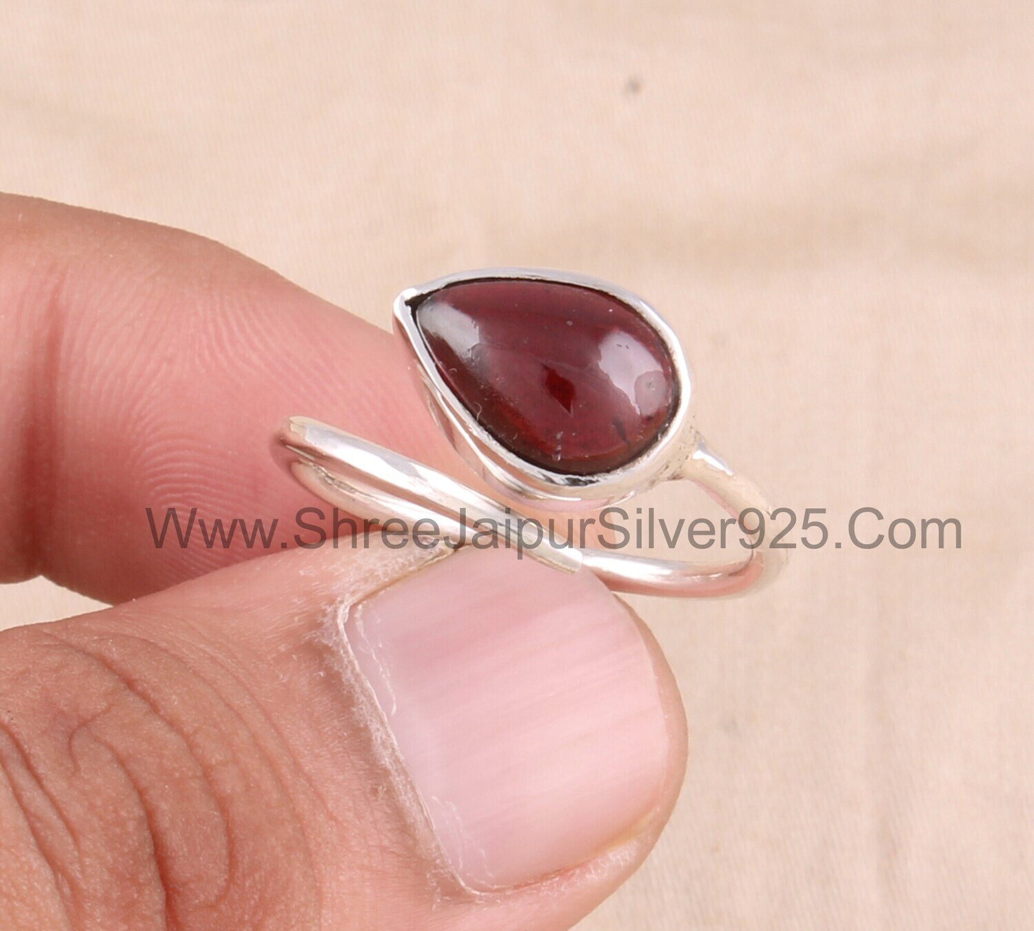 Red Garnet Adjustable Silver Pear Gemstone Ring For Women, 925 Sterling Silver Stone Ring, Handmade Gemstone Ring Anniversary GiftBirthstone