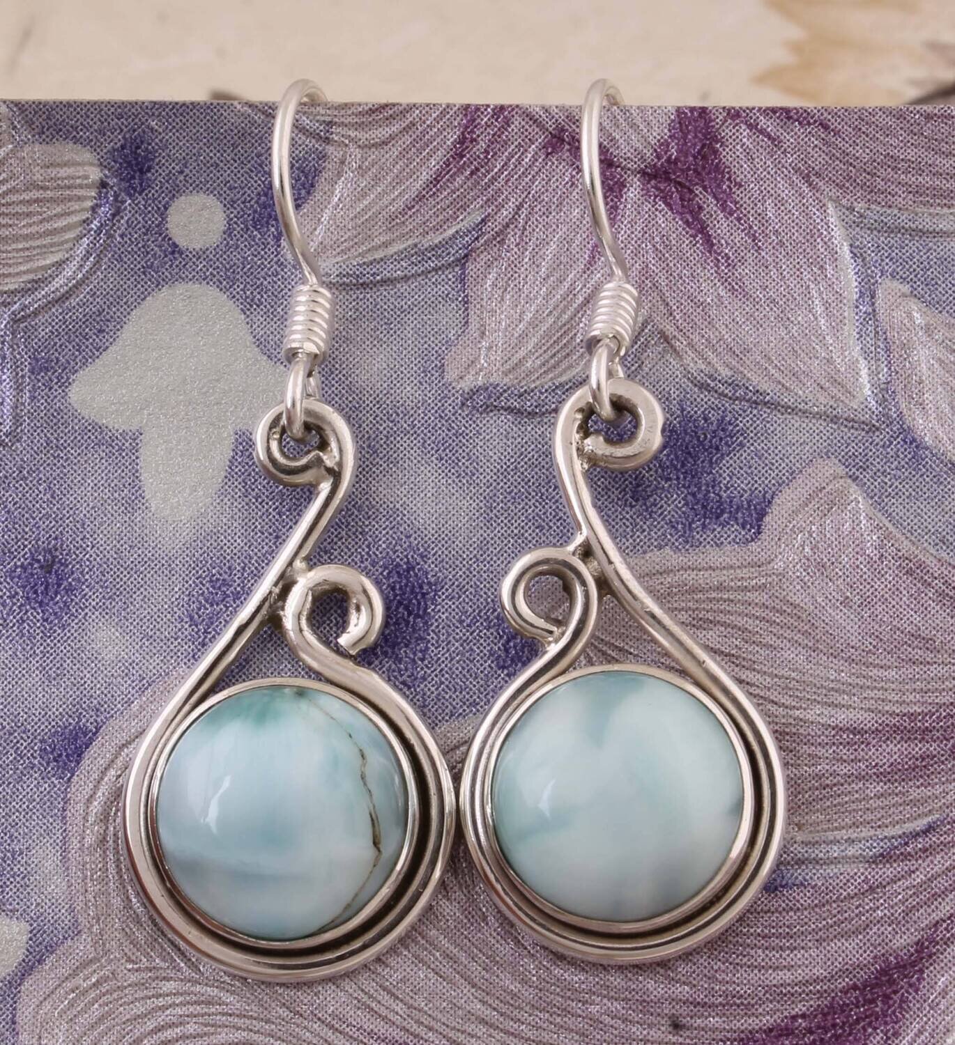 Natural Larimar Top Quality Gemstone Earring,Boho Earring 925-Sterling Silver Earring,Foral Earring,Antique Silver Earring Gift For Him