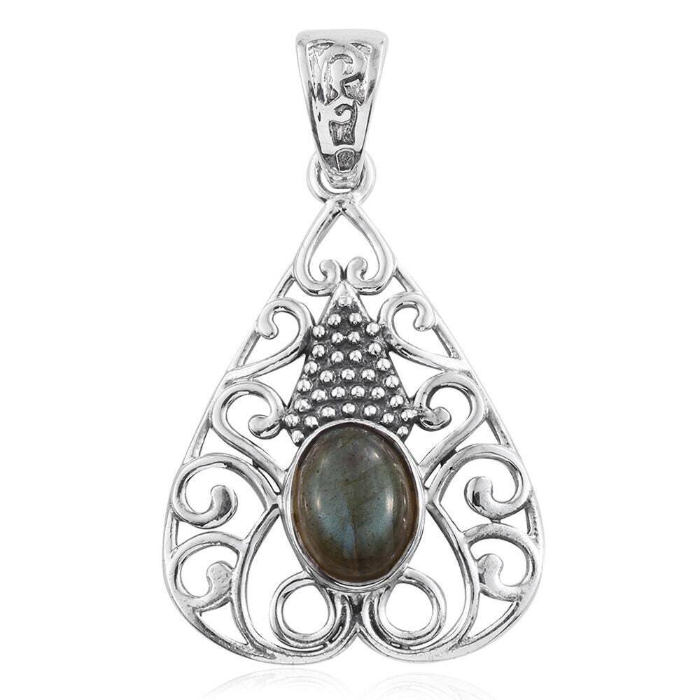 Heart Shape Pendant Solid 925-Sterling Silver Pendant With Natural Labradorite Gemstone Handcrafted Pendant Cut &amp; Faceted Stone Boho Pendant