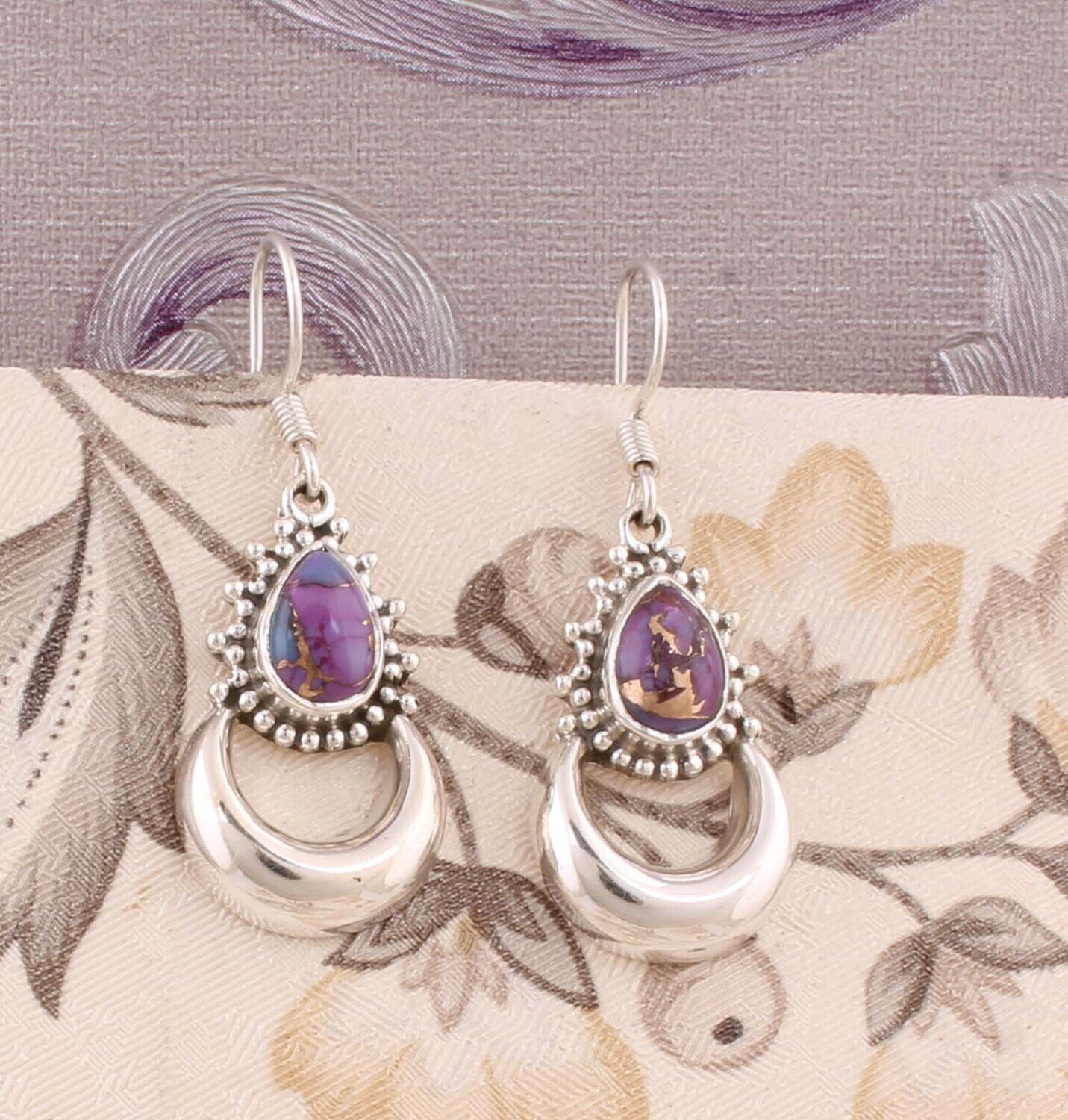 Composite Turquoise AAA+Quality Gemstone Earring Cabochon Stone Boho Earring 925-Antique Silver Earring,Wedding Earring Gift For Her