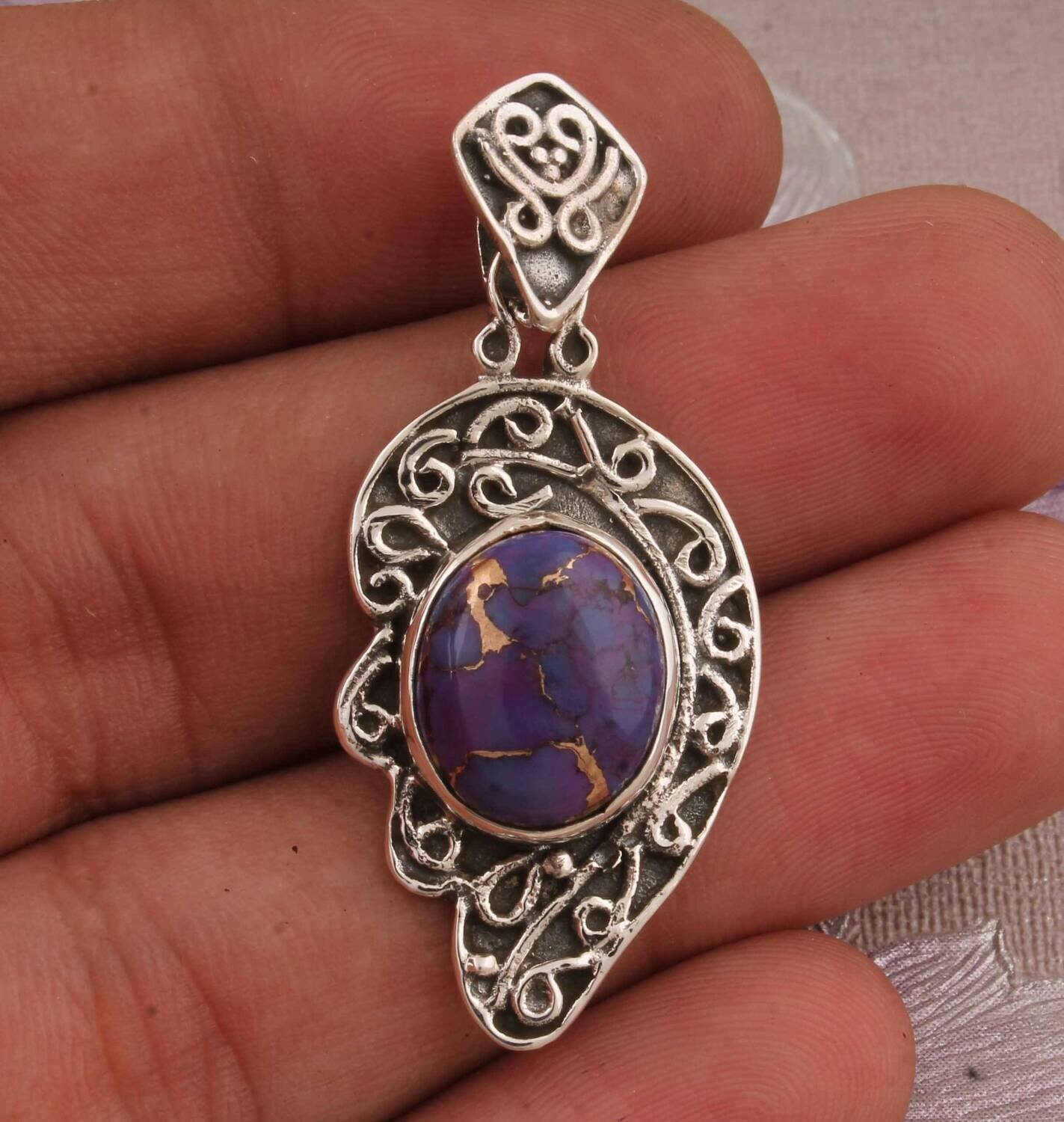 Composite Turquoise AAA+Quality Gemstone Pendant 925-Antique Solid Silver Pendant,Sterling Silver Pendant,Leaf Pendant,Gift for Her