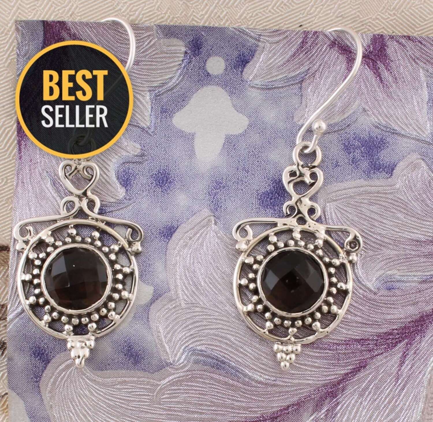 Natural Amazing Smokey AAA+Quality Gemstone Earring Cut Stone Boho Earring 925-Antique Silver Earring, Wedding Earring Gift For HerCyber2021