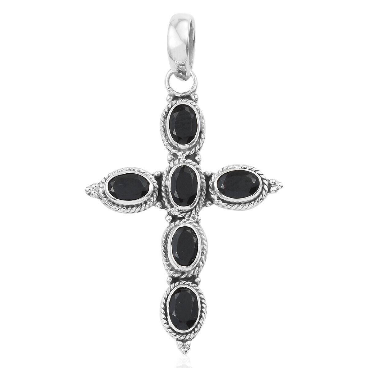 Cross Shape Pendant With Natural Black Onyx Top Quality Gemstone Pendant Cut Opaque Stone's Boho Pendant Handcrafted 925 Silver Pendant