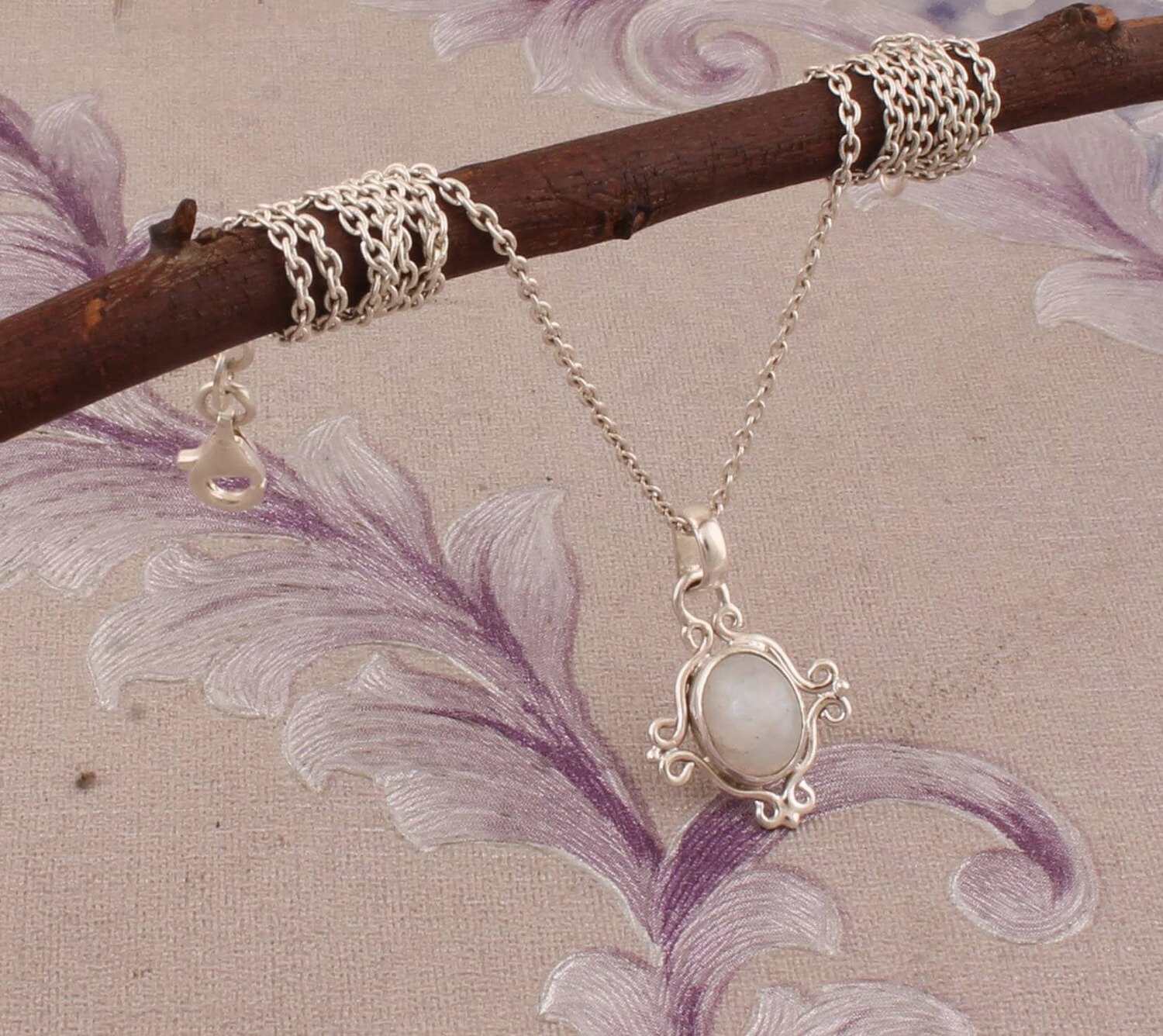 Rainbow Moonstone AAA+Quality Gemstone Necklace, Cabochon Oval Stone, 925-Sterling Silver Necklace, Normal Size Necklace Gift For Her !!!