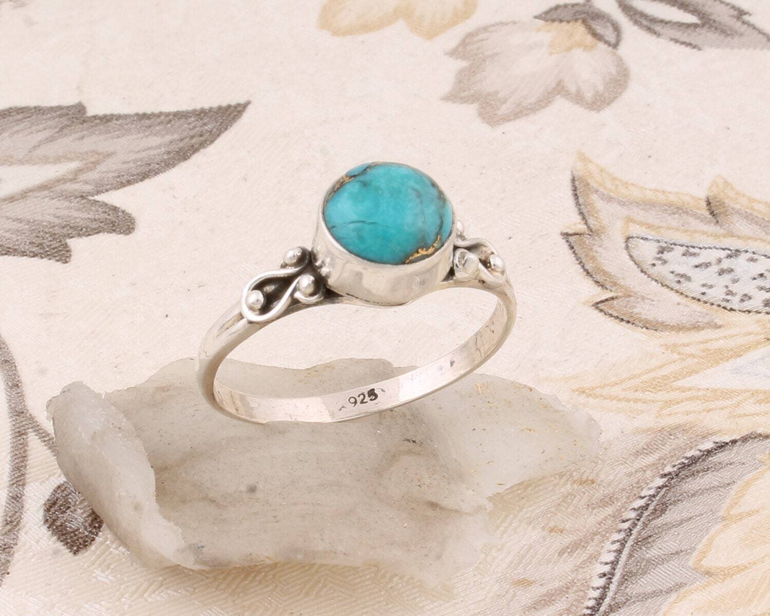 Gift For You ! Solid 925-Sterling Silver Ring With Turquoise Gemstone Ring Handcrafted Charm &amp; Boho Ring Simple RingBestseller2021Etsy