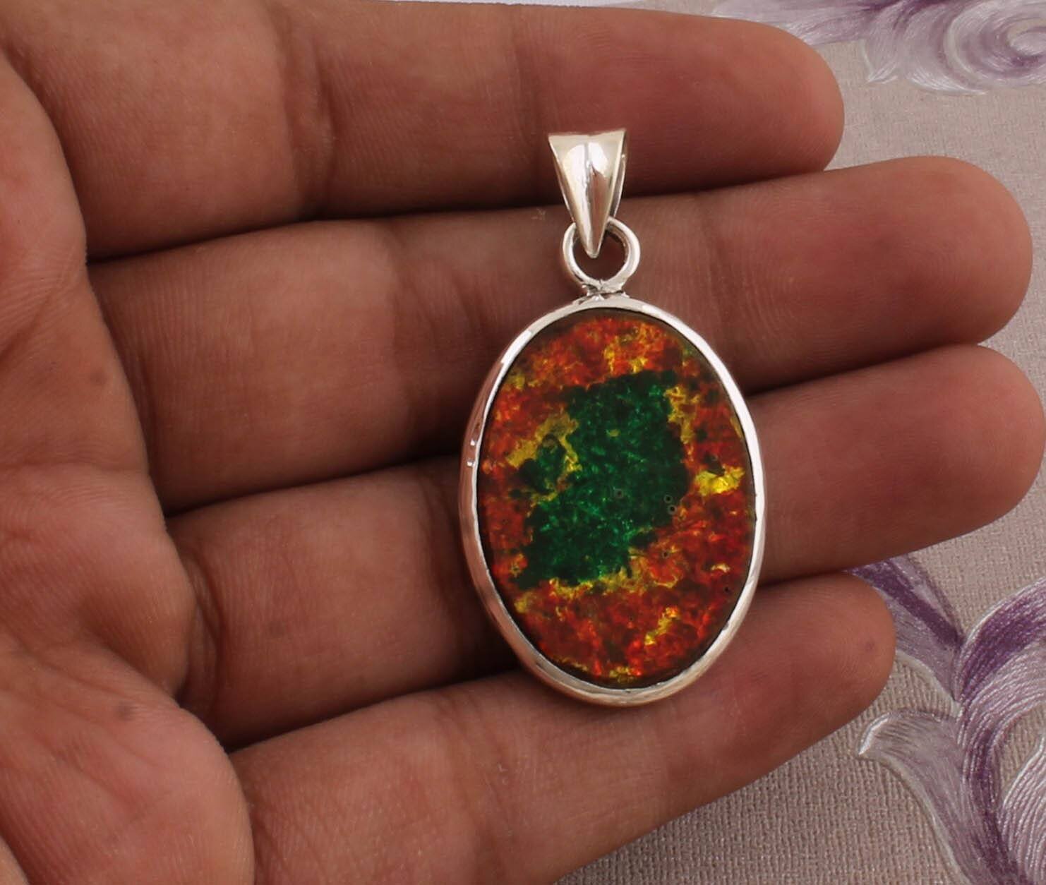 925 Sterling Silver Pendant For Women Natural Ammolite Pendant Multi Oval Handmade Gemstone Silver Jewelry Anniversary Birthday Gift For Mom