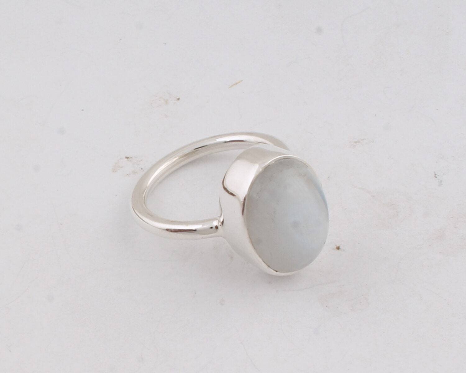 Simple Ring 925-Silver Sterling Ring Natural Rainbow Moonstone Top Quality Gemstone Ring Silver,Solid Ring Blue Fire Stone And Silver Ring