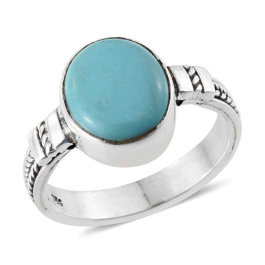 Simple Oval Shape Ring Solid 925-Sterling Silver Ring  Turquoise Top Quality Gemstone Ring Handcrafted Boho Ring Index Finger RingBirthstone
