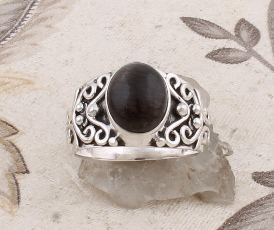 Smoky Topaz Gemstone Silver Ring, Cabochon Oval Shape Stone Boho Ring, 925 Antique Silver Ring Index Finger Ring, Anniversary GiftBirthstone