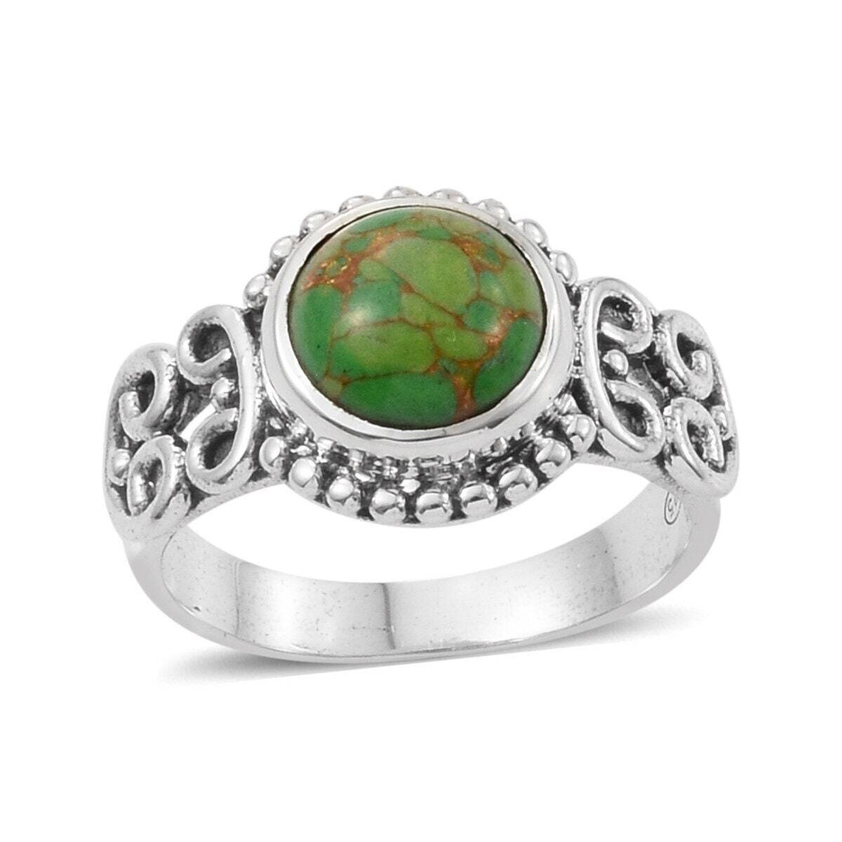 Composite Turquoise Gemstone Ring Round Stone Boho Ring 925-Sterling Solid Silver Ring,Middle Finger Ring Etsy Cyber Valentine's Day Gift