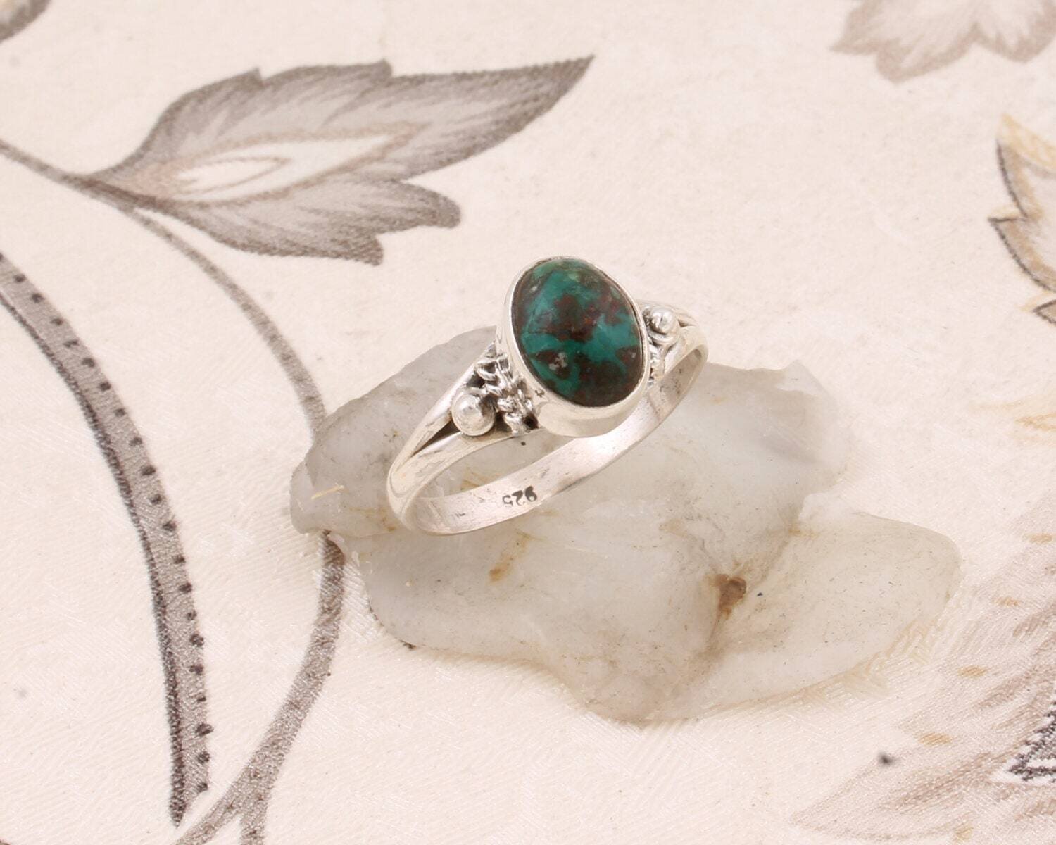 Boho Ring 925-Sterling Silver Ring With  Composite Turquoise Gemstone Cabochon Stone Handcrafted Ring Middle Finger Ring (281942)Birthstone