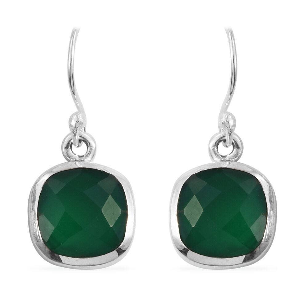 Simple Earring With Natural Green Onyx Gemstone Handcrafted Earring Cut Stone Boho Earring 925 Sterling Solid Silver Earring L#-283230-E