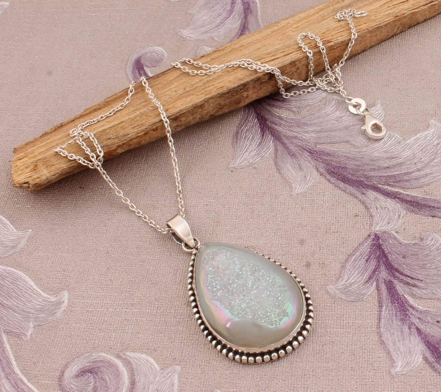Top Quality Druzy Quartz Gemstone Necklace - Pear Stone Necklace - 925-Sterling Silver Necklace - Wedding Necklace - Gift For Her!!!