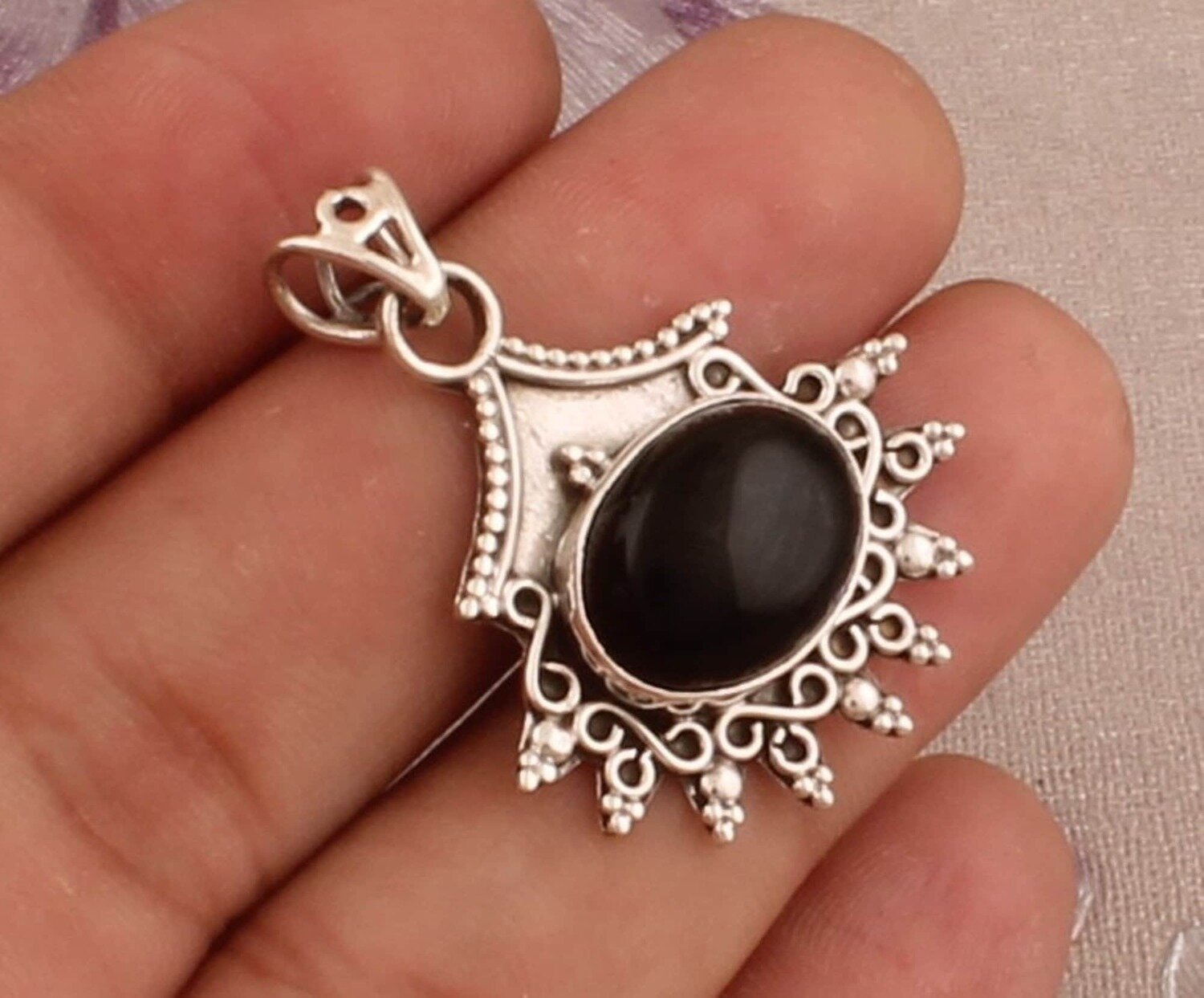 Black Onyx Silver Pendant, 925 Sterling Silver Pendant, Oval Gemstone Pendant, Designer Onyx Pendant, Handmade Pendant, Christmas Gift Idea