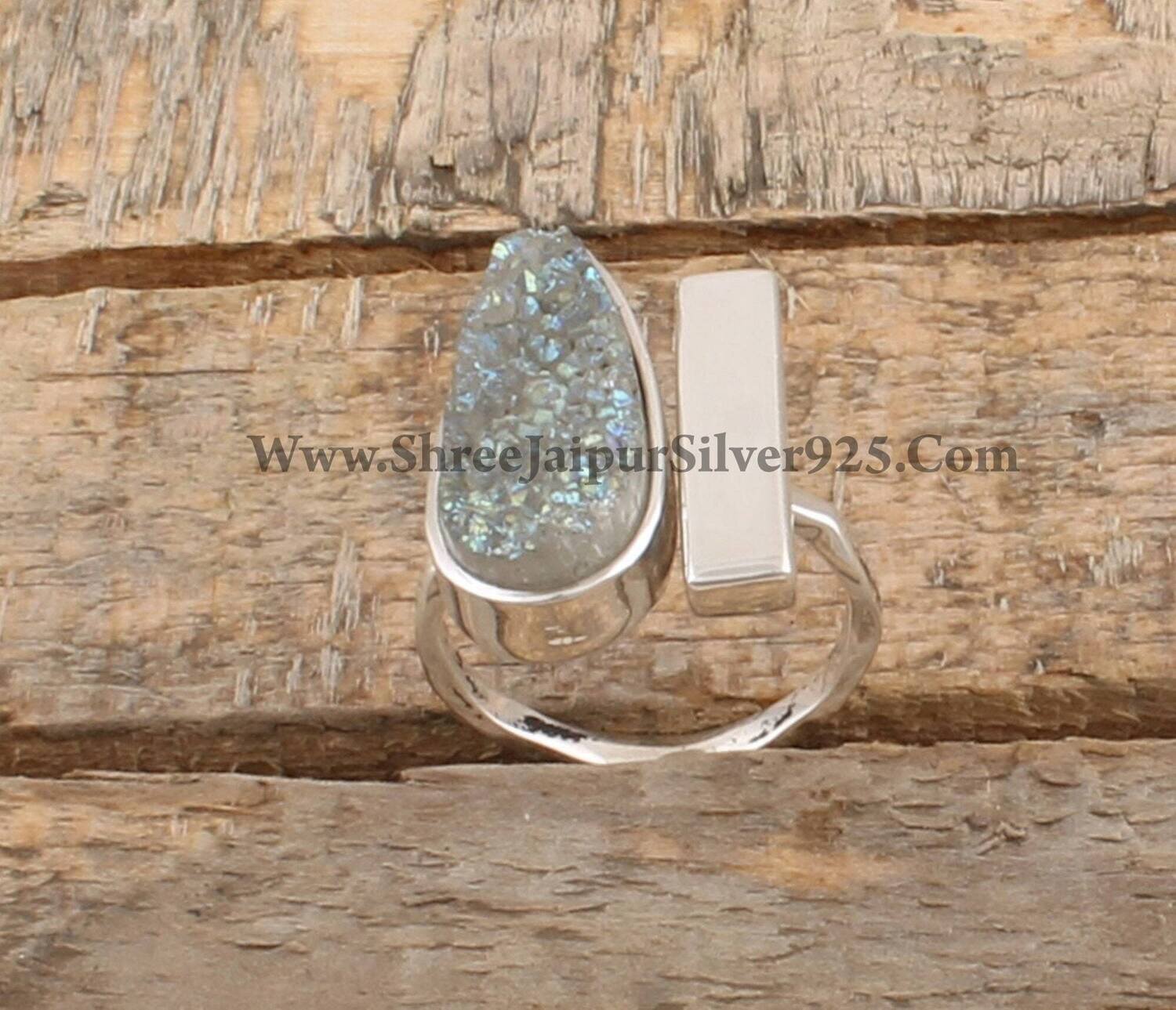 925 Sterling Silver Titanium Druzy Adjustable Rings, Designer Handmade Gemstone Silver Rings, Valentine's Day Jewelry Gift, Etsy Cyber 2021