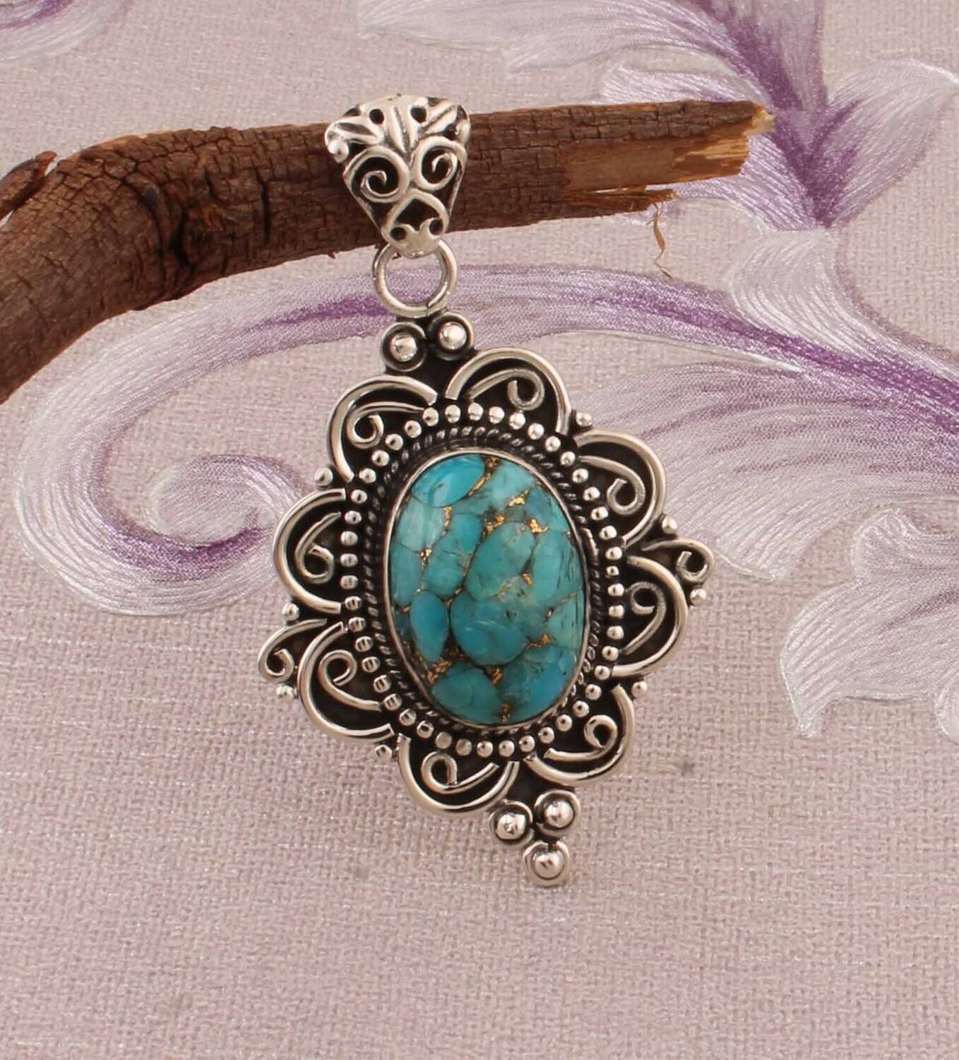 Beautiful Composite Turquoise Top Quality Gemstone Pendant 925-Sterling Silver Pendant,Antique Silver Pendant Wedding Pendant