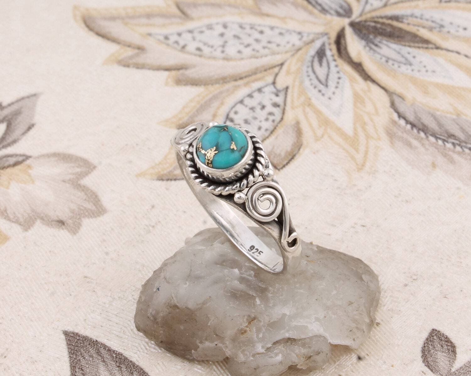 Handcrafted Ring With Turquoise Gemstone Ring Cabochon Stone Boho Ring 925-Sterling Solid Silver Ring Gift For You !Bestseller2021Etsy