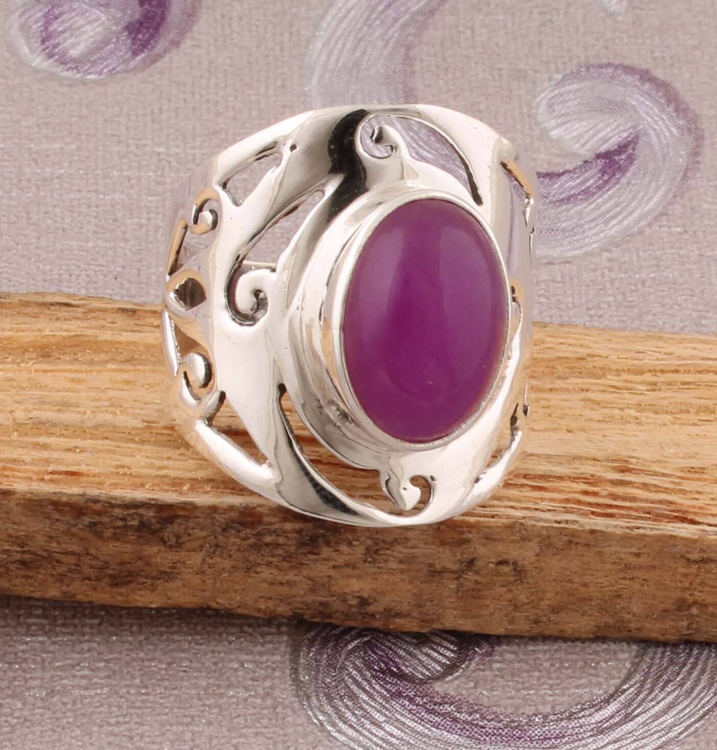 Amazing Purple Jade Top Quality Gemstone Ring 925-Sterling Silver Ring,Antique Silver Ring,Middle Finger Ring,Anniversary Gift RingCyber2021