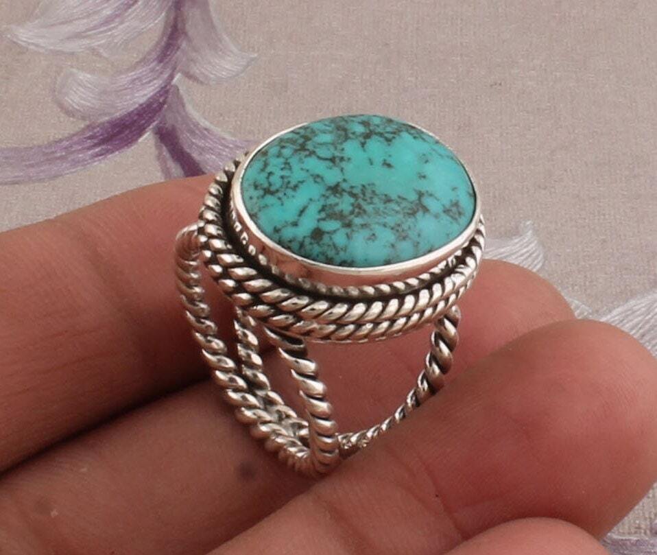 Tibetan Turquoise Gemstone Ring, Sterling Silver Rings For Women, Blue Oval AAA+Quality, Bridal Engagement, Handmade, Birthday Gift