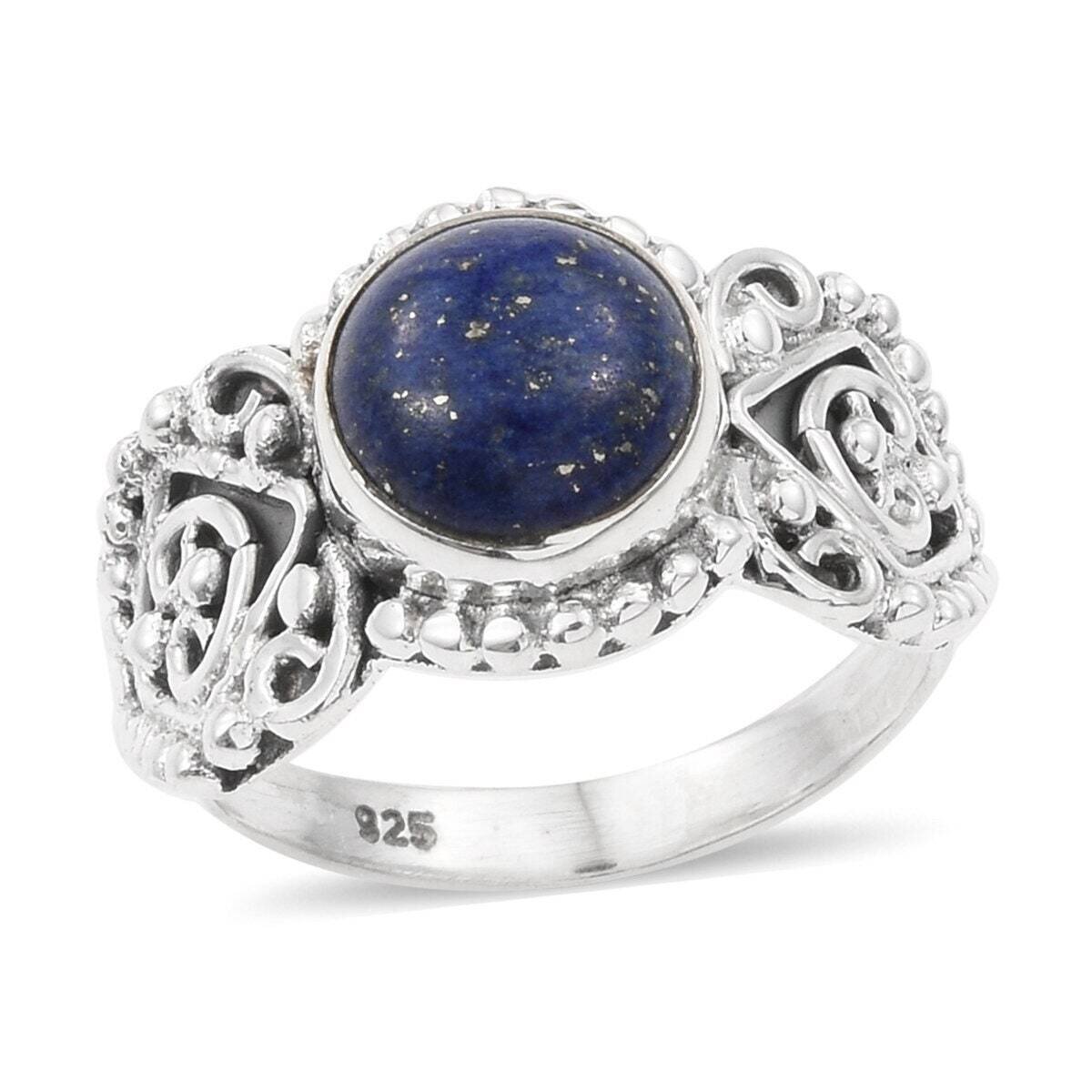 Natural Lapis AAA+Quality Gemstone Ring Round Stone Boho Ring 925-Sterling Solid Silver Ring,Middle Finger Ring Etsy Cyber Valentine's Day