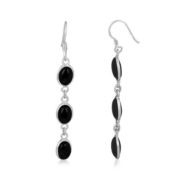 Boho Earring With Natural Black Onyx Gemstone Earring Cabochon,Opaque Stone Handcrafted Earring 925-Sterling Solid Silver Earring L#-284149