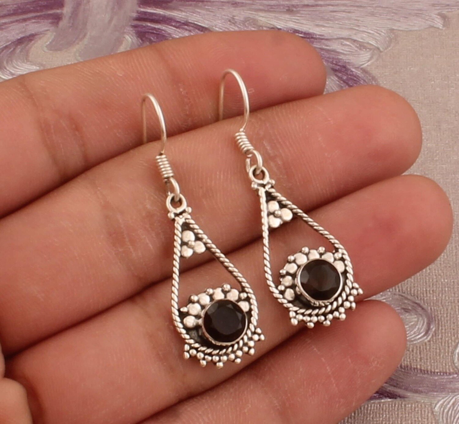 925 Sterling Silver Smoky Topaz Gemstone Earrings, Designer Handmade Flower Silver Earrings, Valentine's Day Gift Earrings, Etsy Cyber 2021