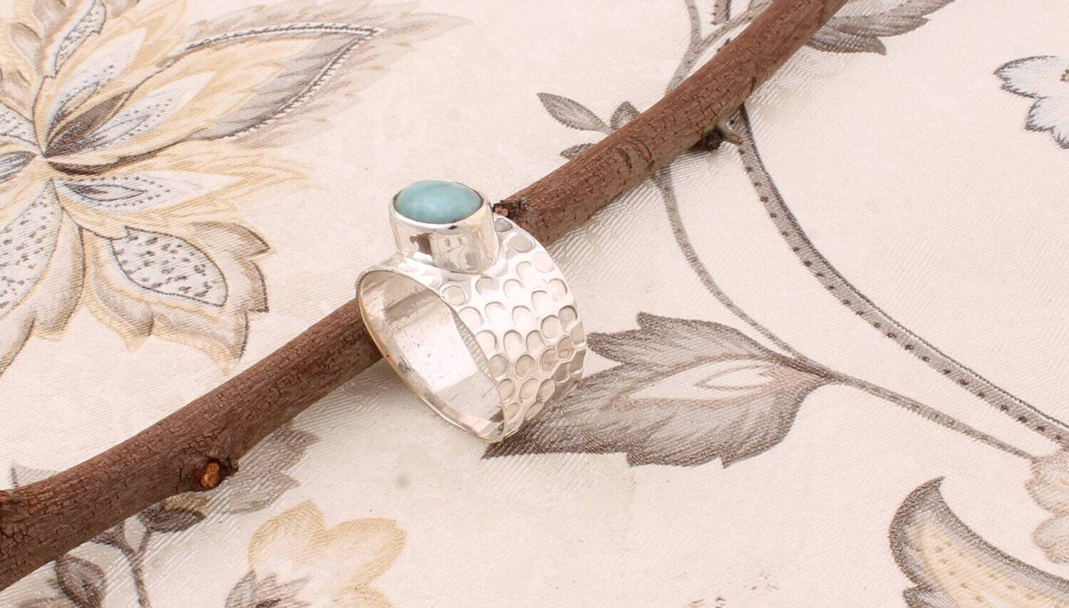 Gift For You ! 925-Sterling Silver Solid Natural Larimar Gemstone Ring Opaque &amp; Cabochon Stone Boho Stone Handmade Index Finger Ring